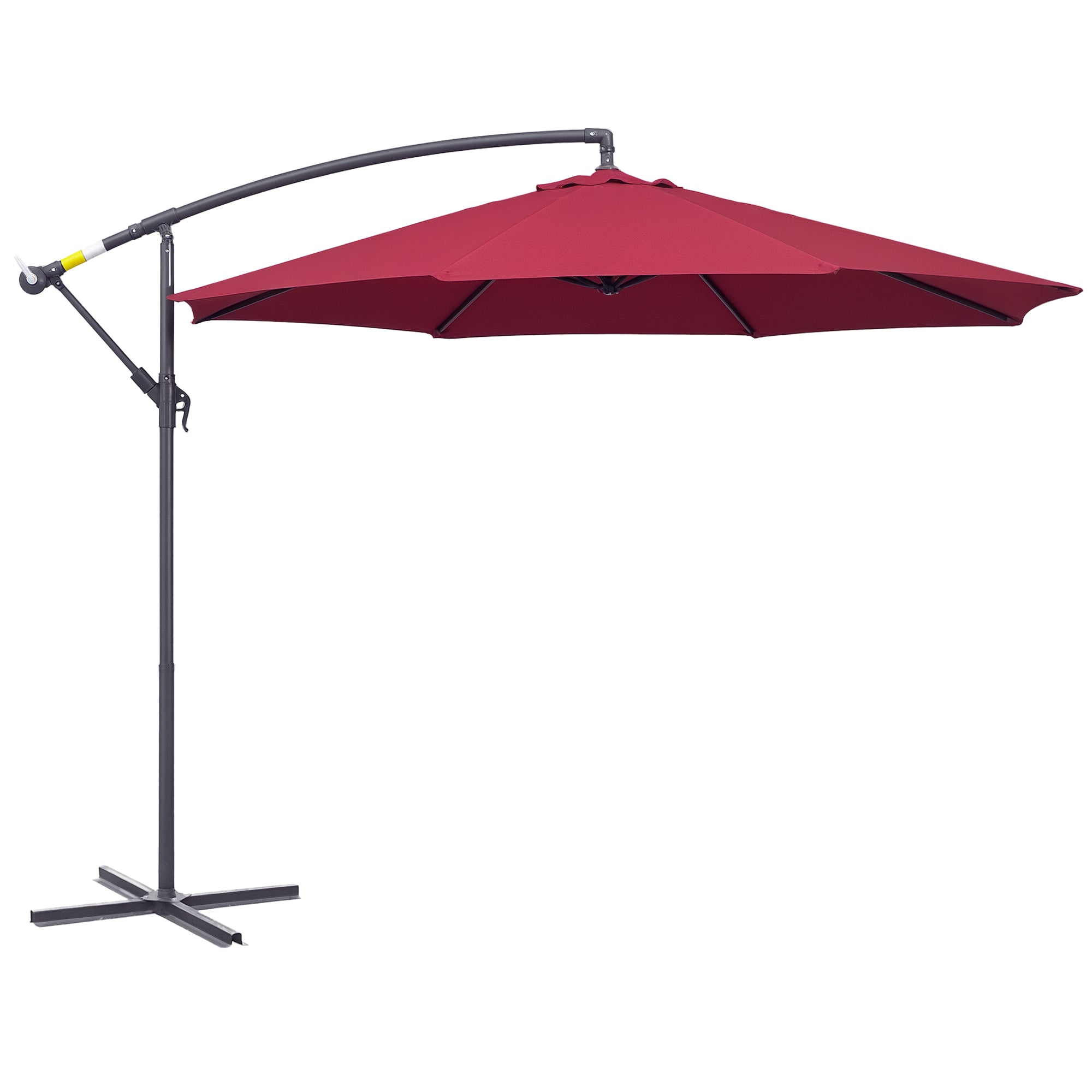 10' Deluxe Patio Umbrella, Outdoor Market Parasol, Banana Hanging Offset Sunshade with Crank, Cross Base, Wine Red