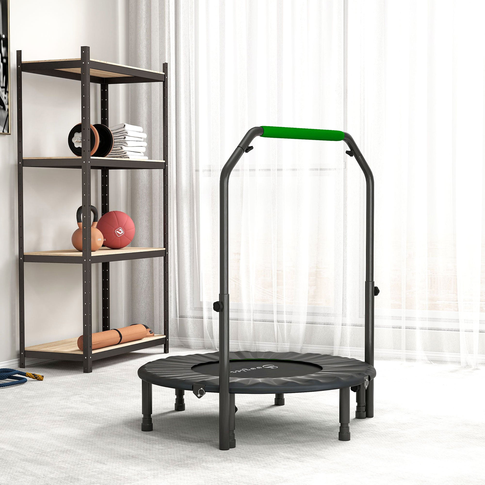 Soozier 40" Foldable Mini Fitness Trampoline, with Adjustable Foam Handle, Green