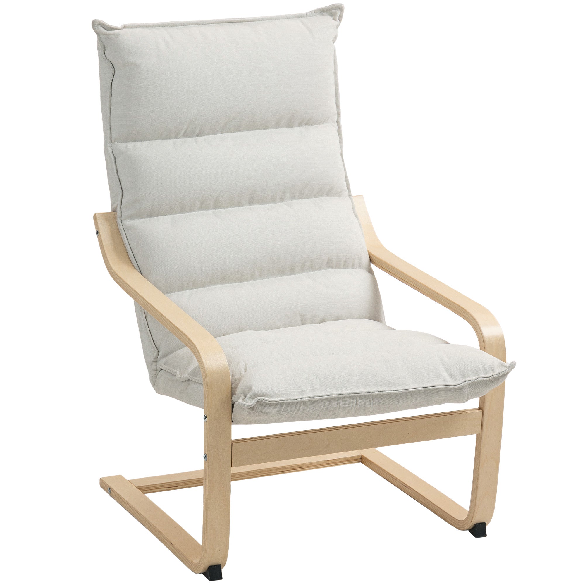 Birch Wood Fabric Modern Armchair, Accent Chair with Curved Leg and Arm for Living Room, Cream White