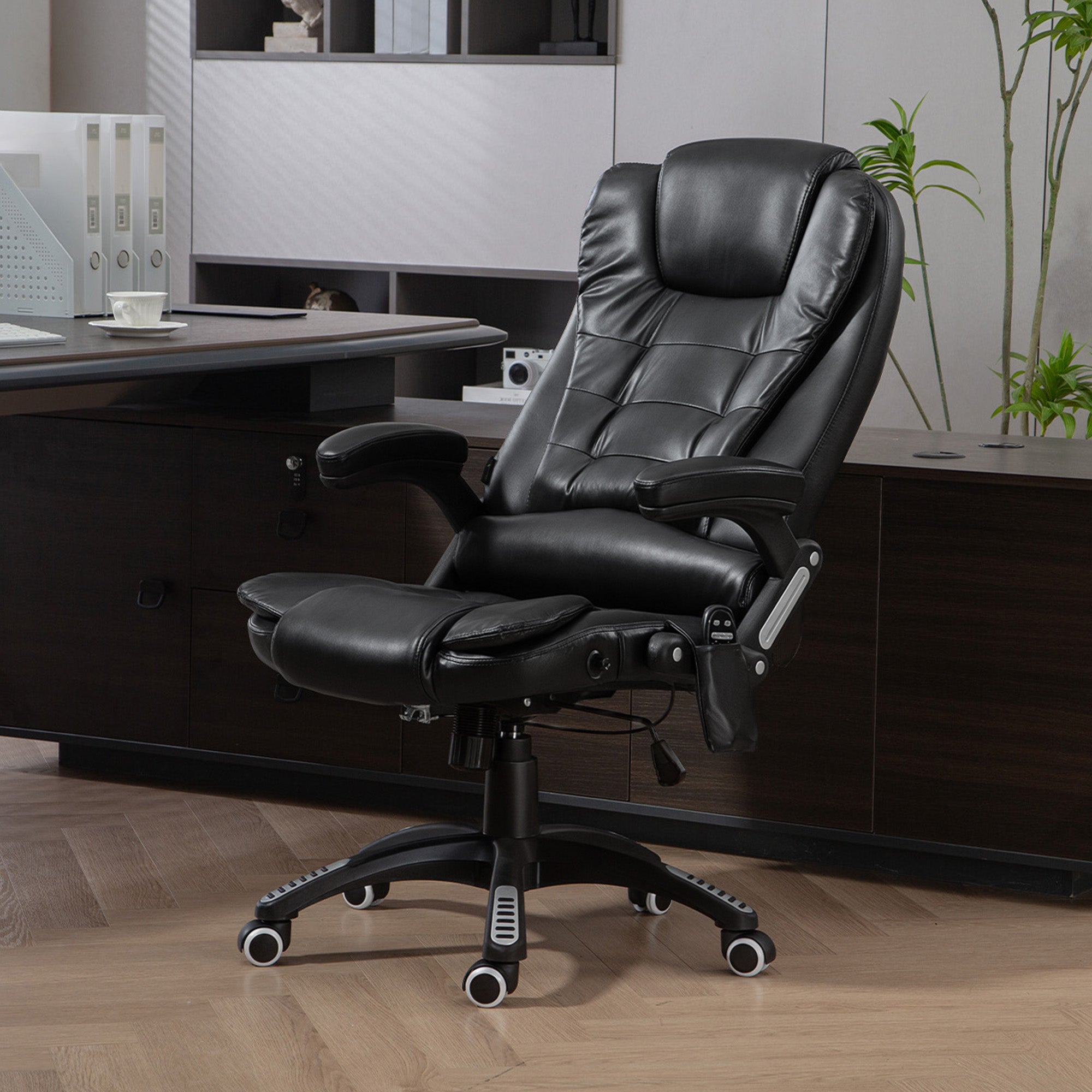 Reclining Massage Office Chair, Executive Office Chair with High Back, Swivel Wheels, Black