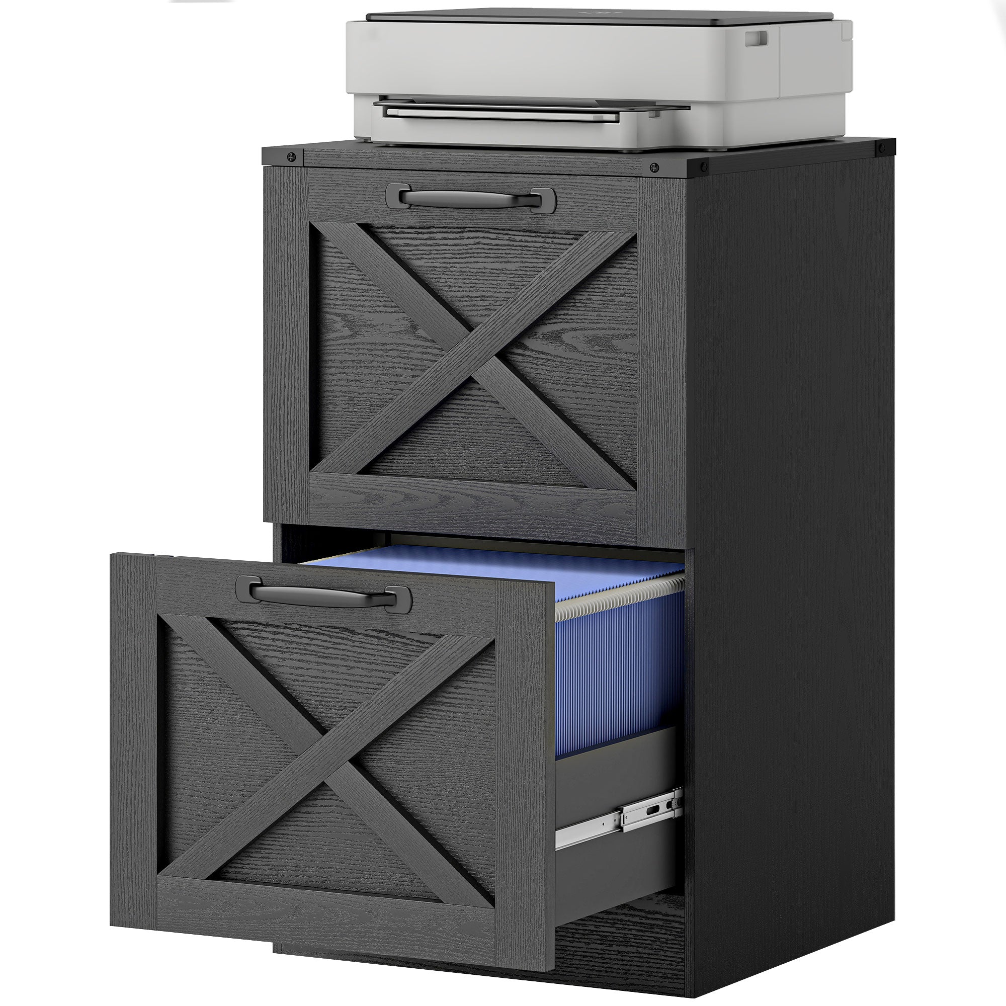 2 Drawer File Cabinet with Silent Slides, Vertical Farmhouse Filing Cabinet Fits Letter/A4 Size Home Office, Black
