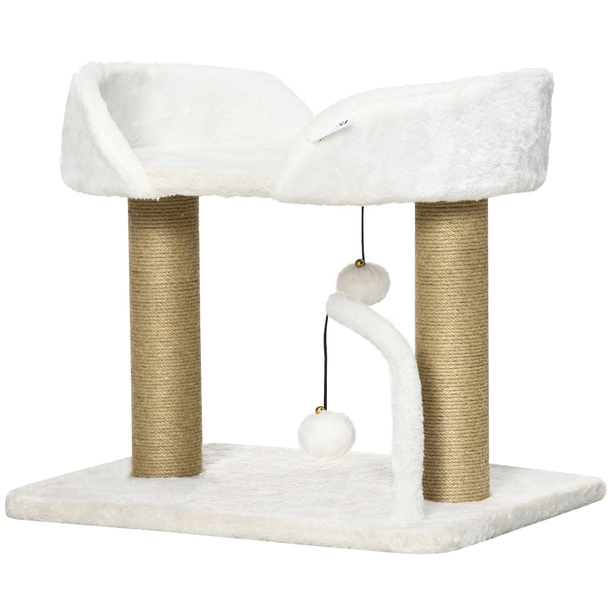 Cat Tower Condo for Indoor Cats, Small Cat Tree with Jute Scratching Posts, Top Perch, Dangling Balls, White
