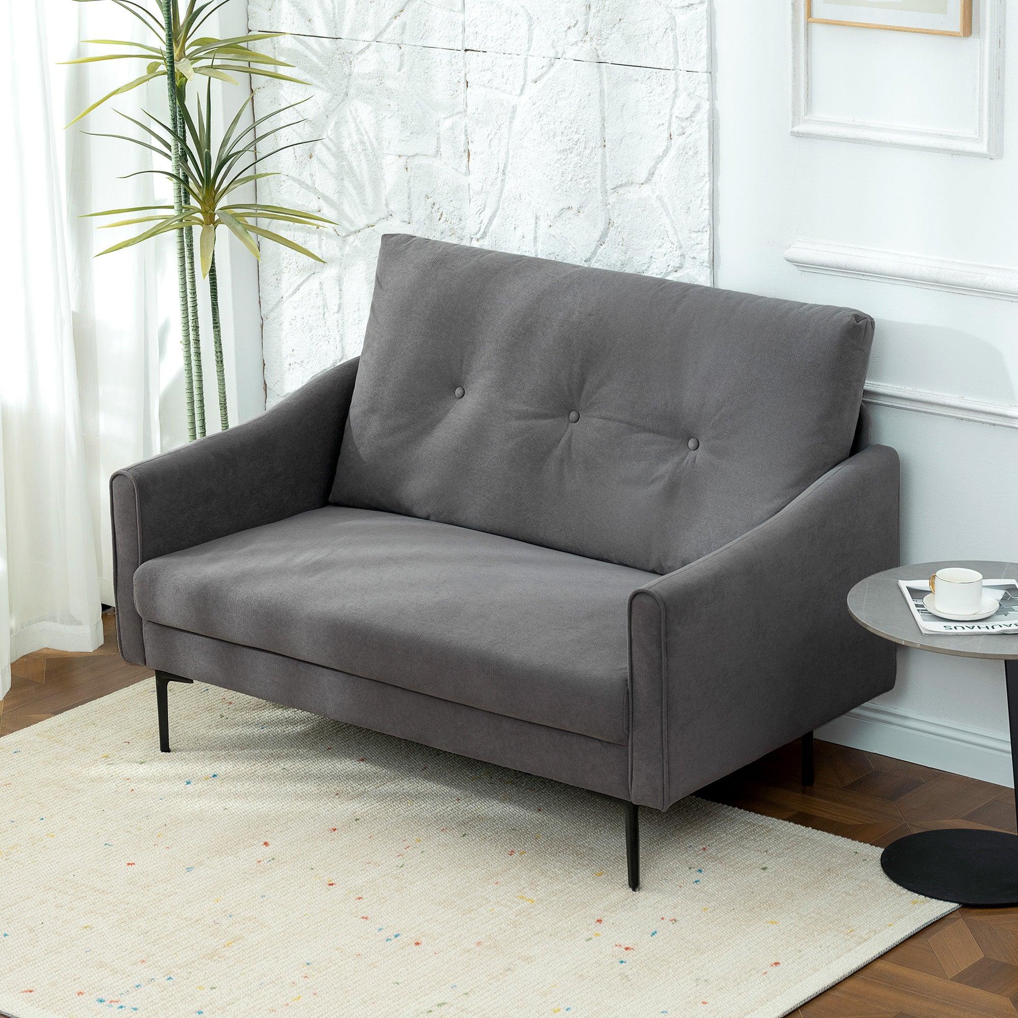 2 Seater Sofa, Small Modern Couch with High-Resilience Foam, Thicken Padding, Button Tufted, Grey