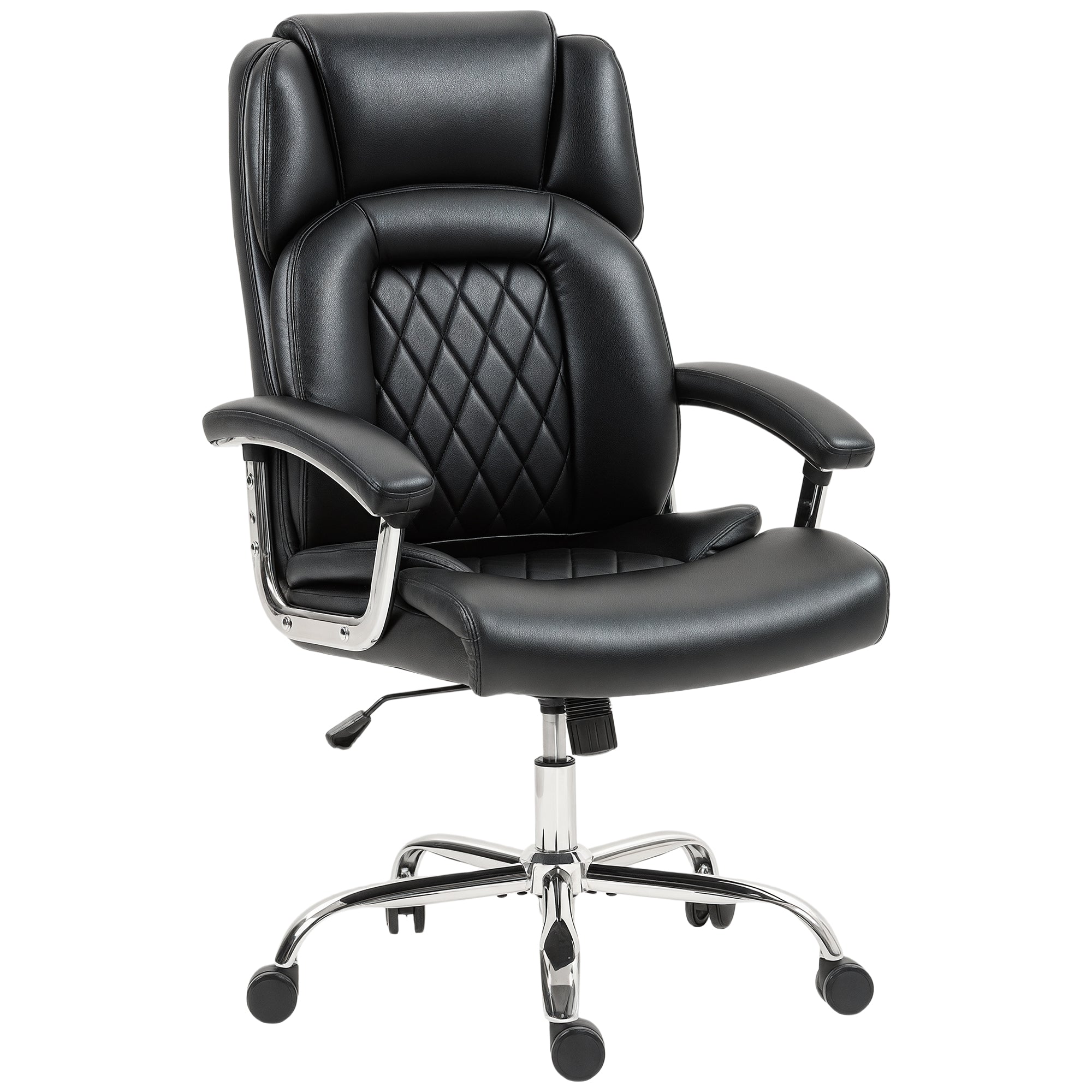 Big and Tall Office Chair 400 lbs, Desk Chair with Spring Cushion, PU Leather, High Back, Swivel Wheels, Black