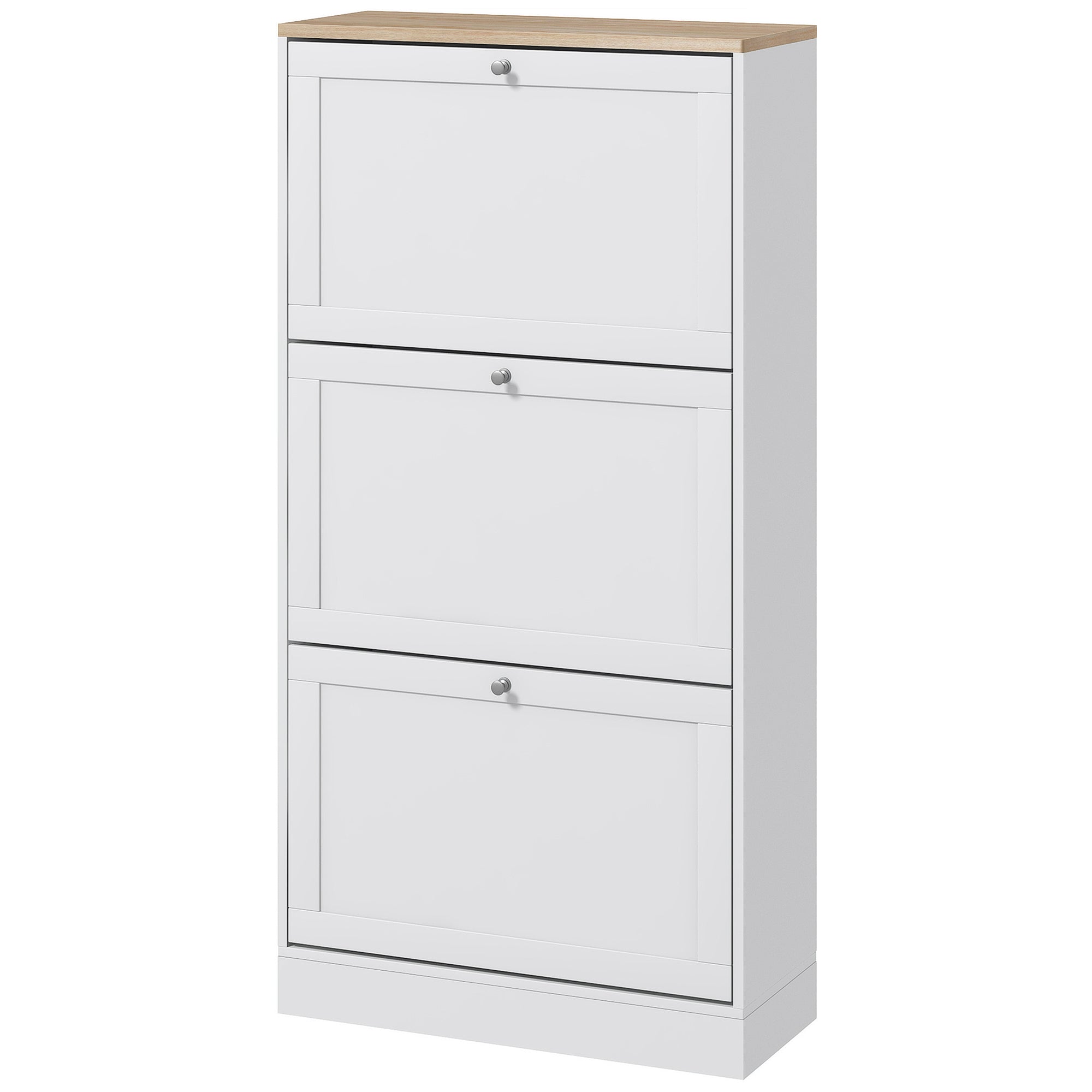 Modern Shoe Storage with 3 Flip Drawers and Adjustable Shelves, Shoe Cabinet Organizer for 12-18 Pairs of Shoes, White