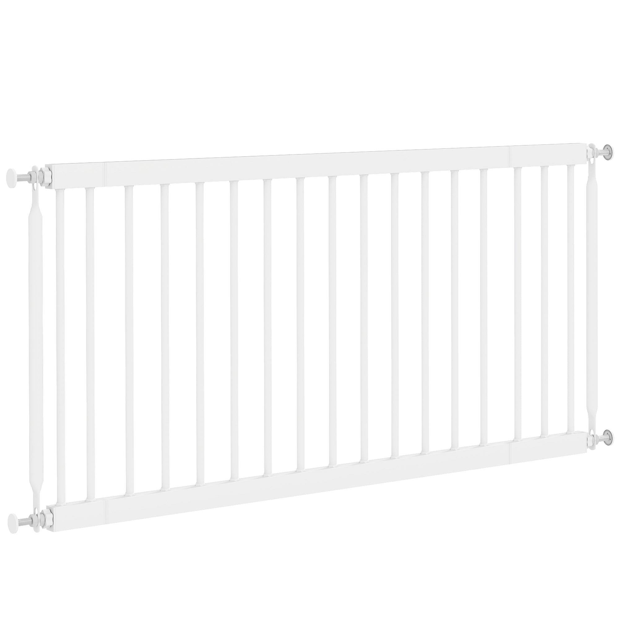 26"-37" Dog Gate, Adjustable Pet Gate, Fits 18" Tall with 2 Extension, Pressure Mount Kit for Stairs and Doorways, White