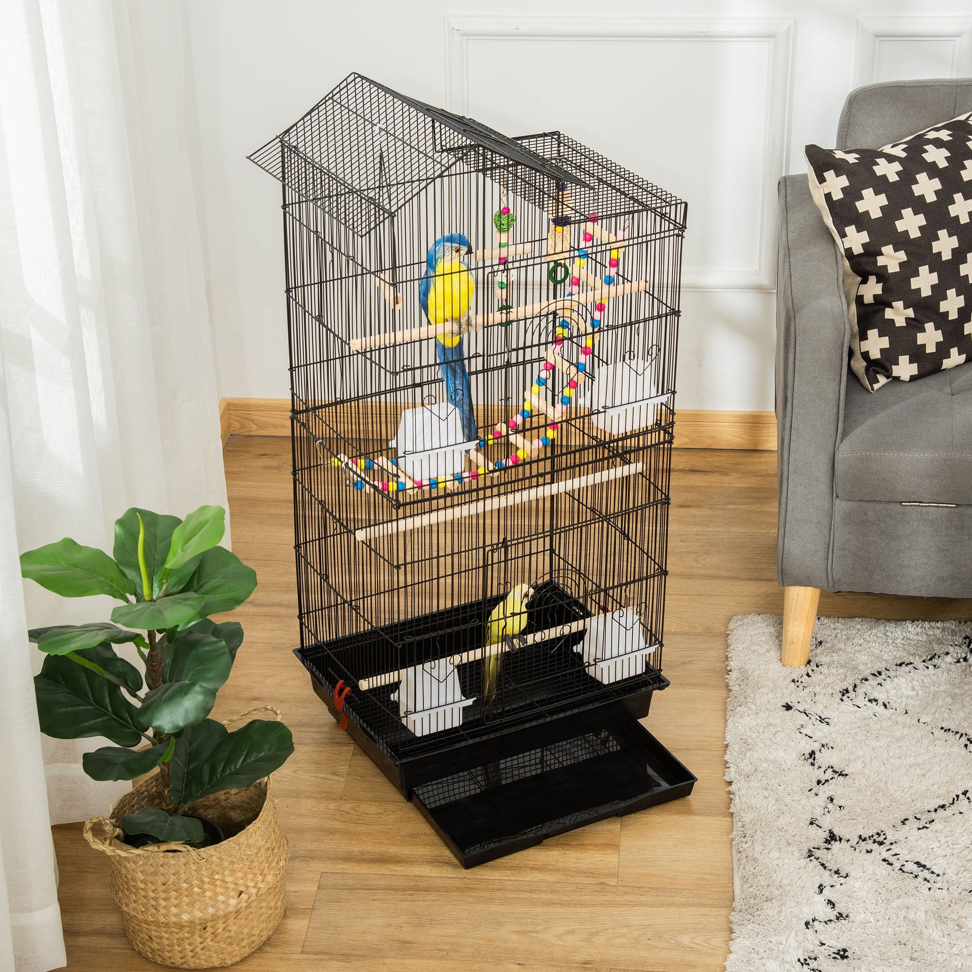 39" Bird Cage for Budgie, Cockatiel, Conure, Small Birds, with Ladder, Swing, Toys, Perches, Tray, Feeding Bowls, Handle