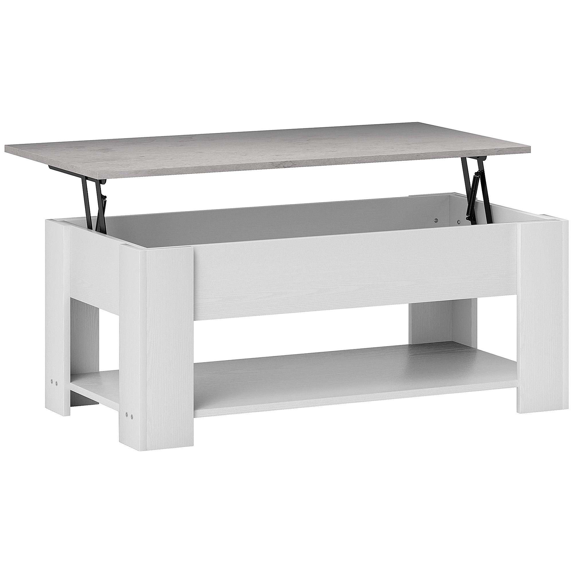Lift Top Coffee Table with Hidden Storage Compartment and Open Shelf, Center Table for Living Room, White