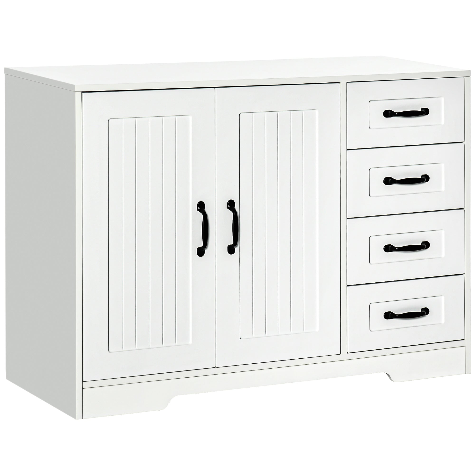 Modern Sideboard Buffet Cabinet with Drawers and Beadboard Door Cupboard Kitchen Storage Cabinet White