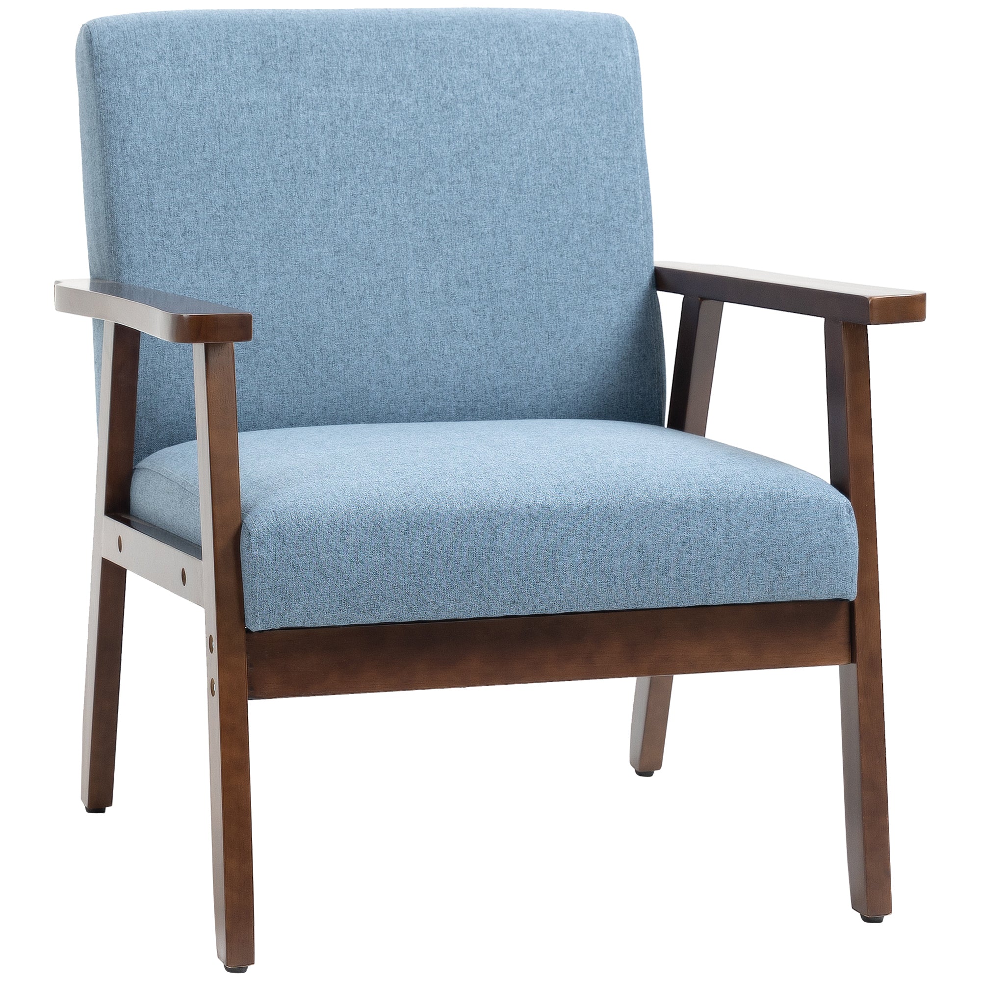 Comfy Accent Chairs with Cushioned Seat, Upholstered Linen-Feel Armchair for Bedroom, Living Room, Blue