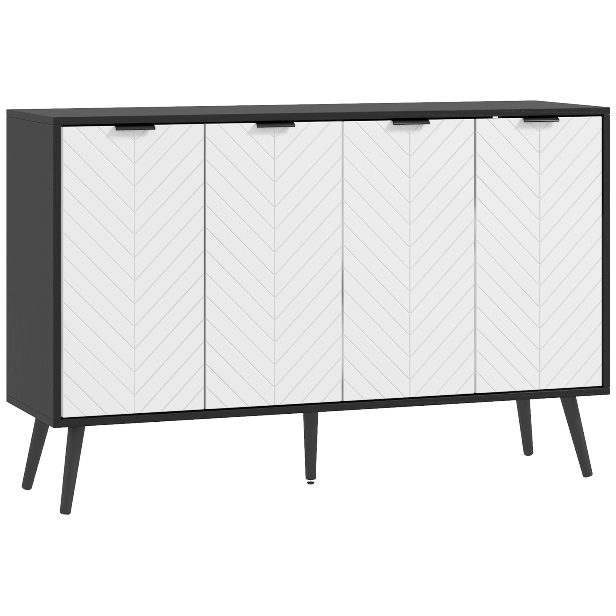 Modern Sideboard and Buffet, Dining Room Cabinet with Adjustable Shelves and 4 Doors, Black