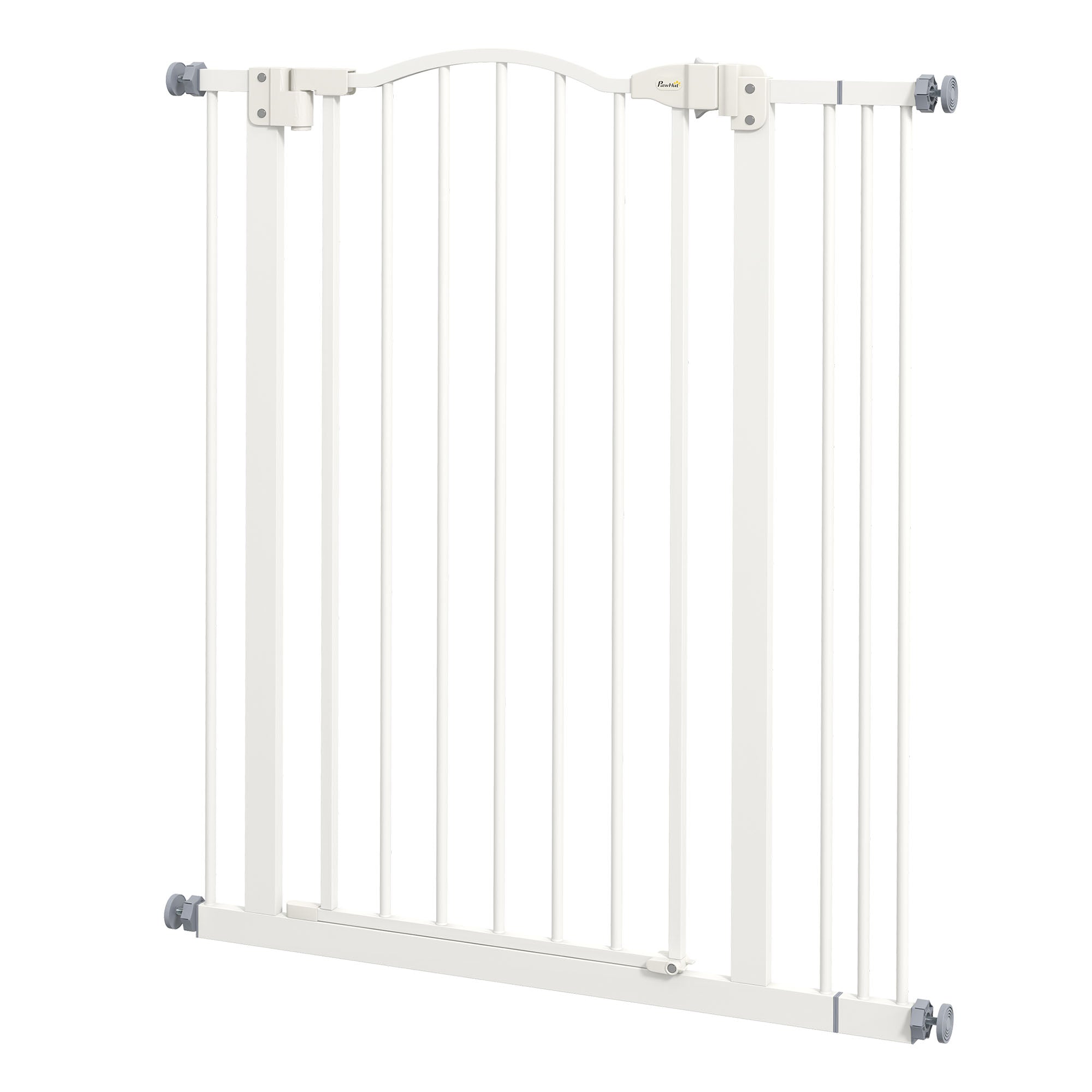 Extra Tall Dog Gate with Door, Pressure Fit, Auto Close, Double Locking for Doorways Hallways Stairs, 29"-34", White