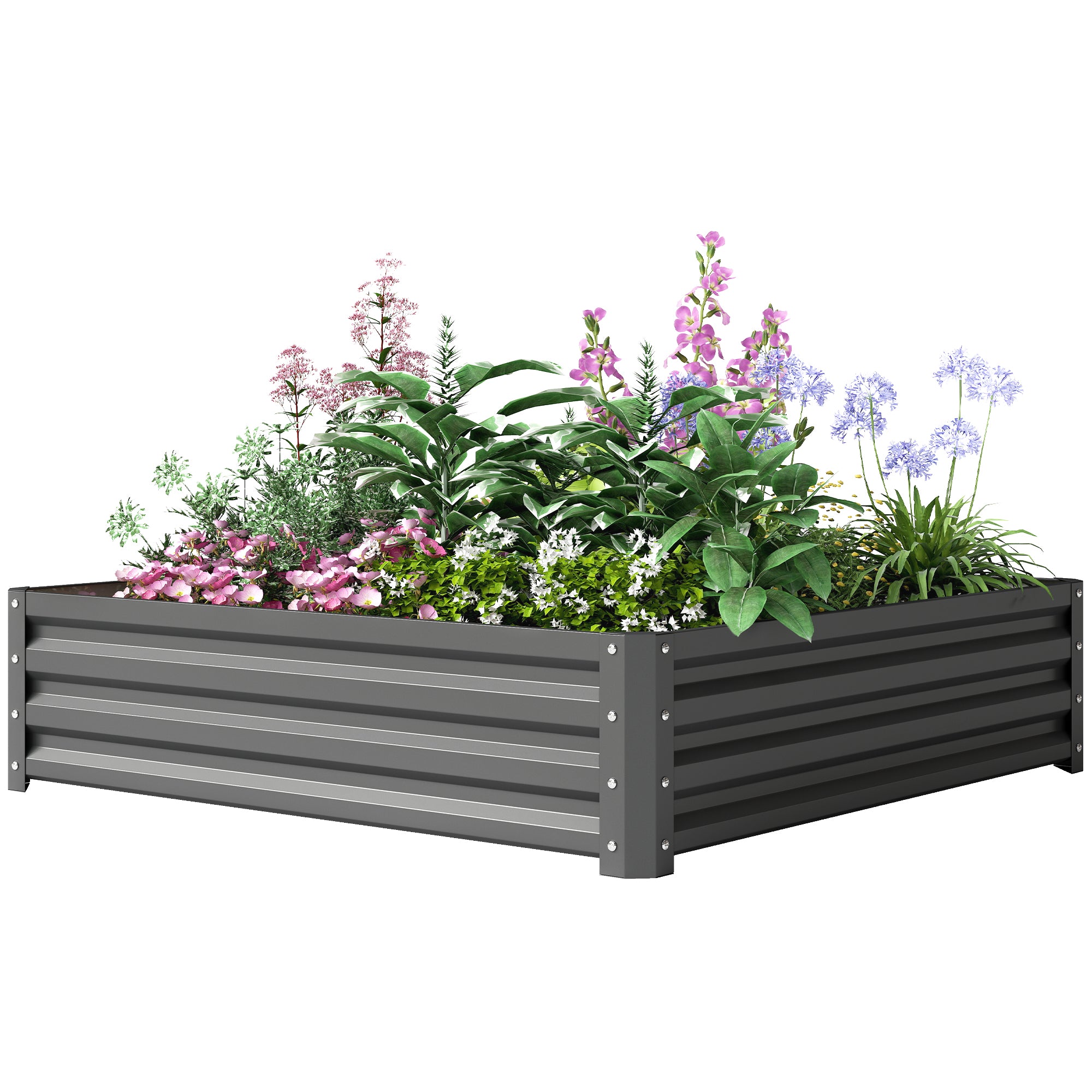 4' x 4' x 1' Raised Garden Bed Galvanized Steel Planter Box for Vegetables, Flowers, Herbs, Light Grey