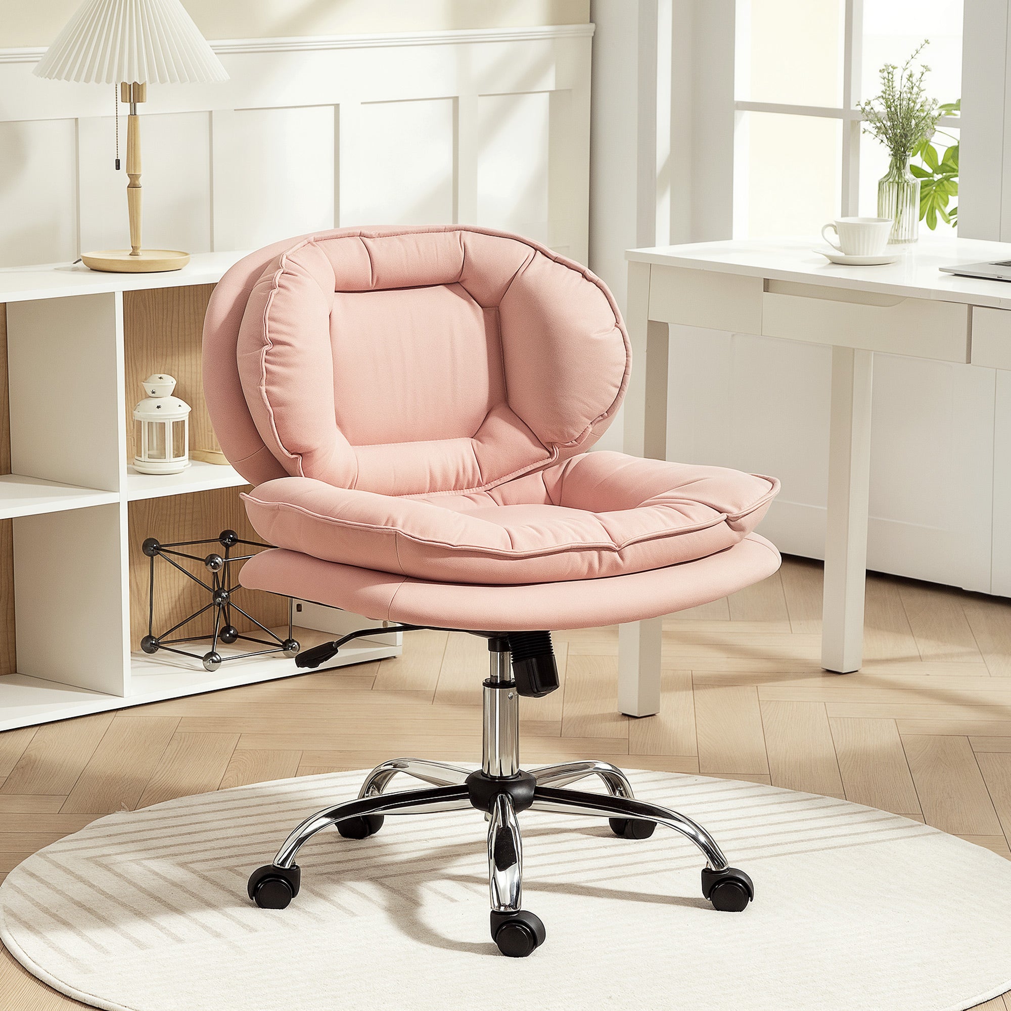 Criss Cross Chair, Swivel Wide Office Chair with Leathaire Upholstery, Tilting, No Arm, Pink