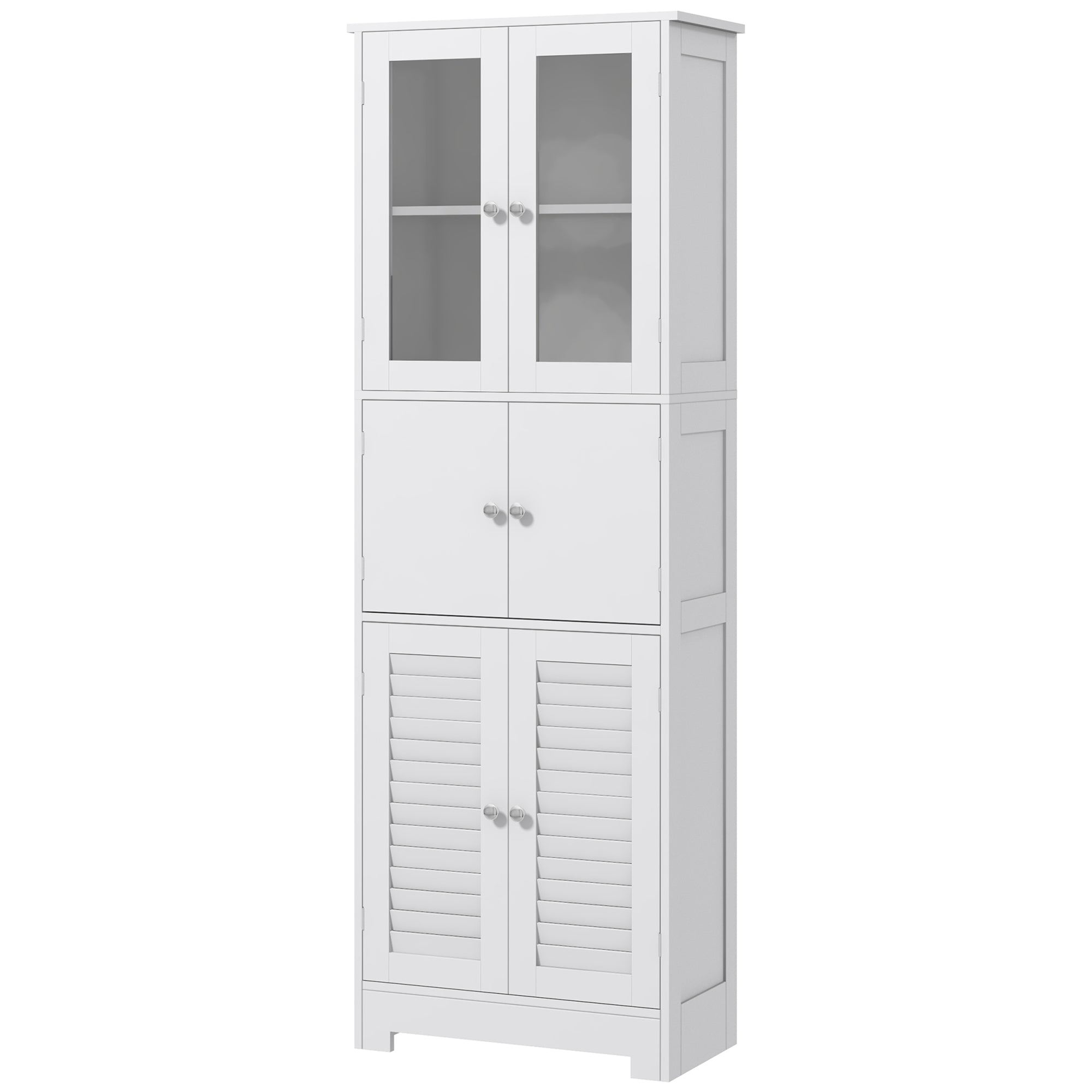 Freestanding Bathroom Cabinet with Glass/Louvred Doors, Tall Bathroom Cabinet for Kitchen, Study, Living Room