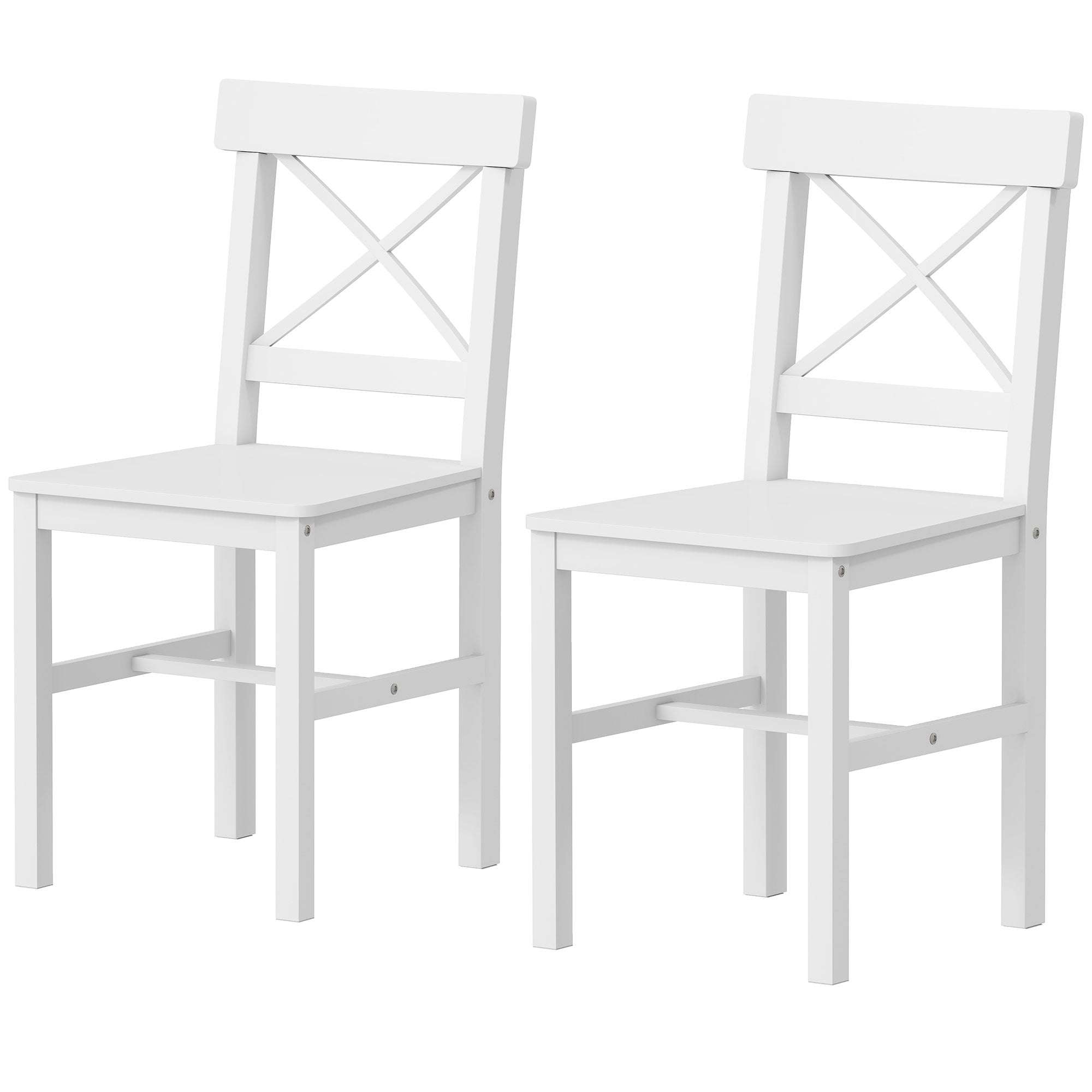 Wooden Dining Chairs Set of 2, Kitchen Chairs with Cross Back, Solid Structure for Living Room and Dining Room, White