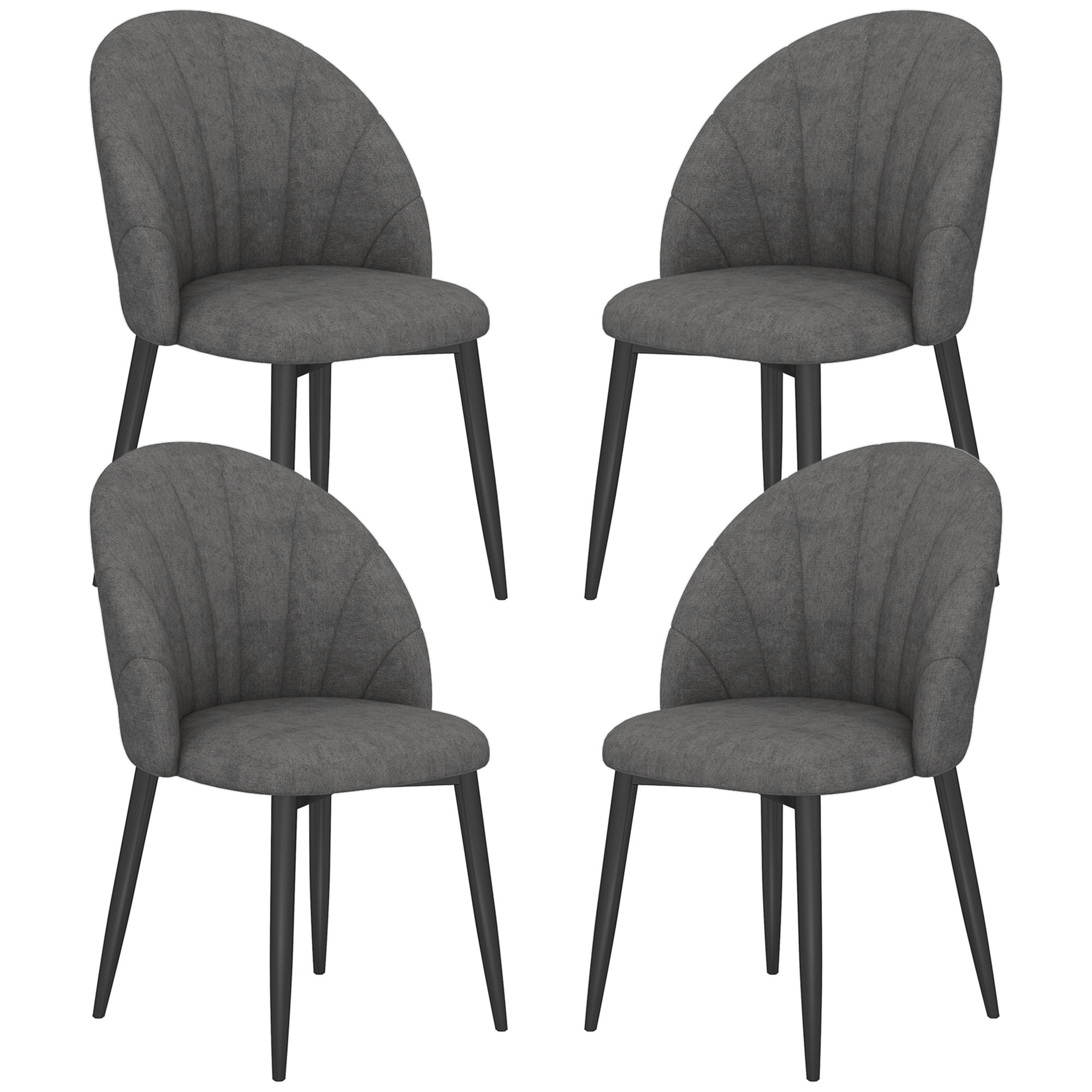 Modern Dining Chairs Set of 4, Upholstered Dining Room Chairs with Metal Legs, Shell Backrest, Padded Seat, Dark Grey