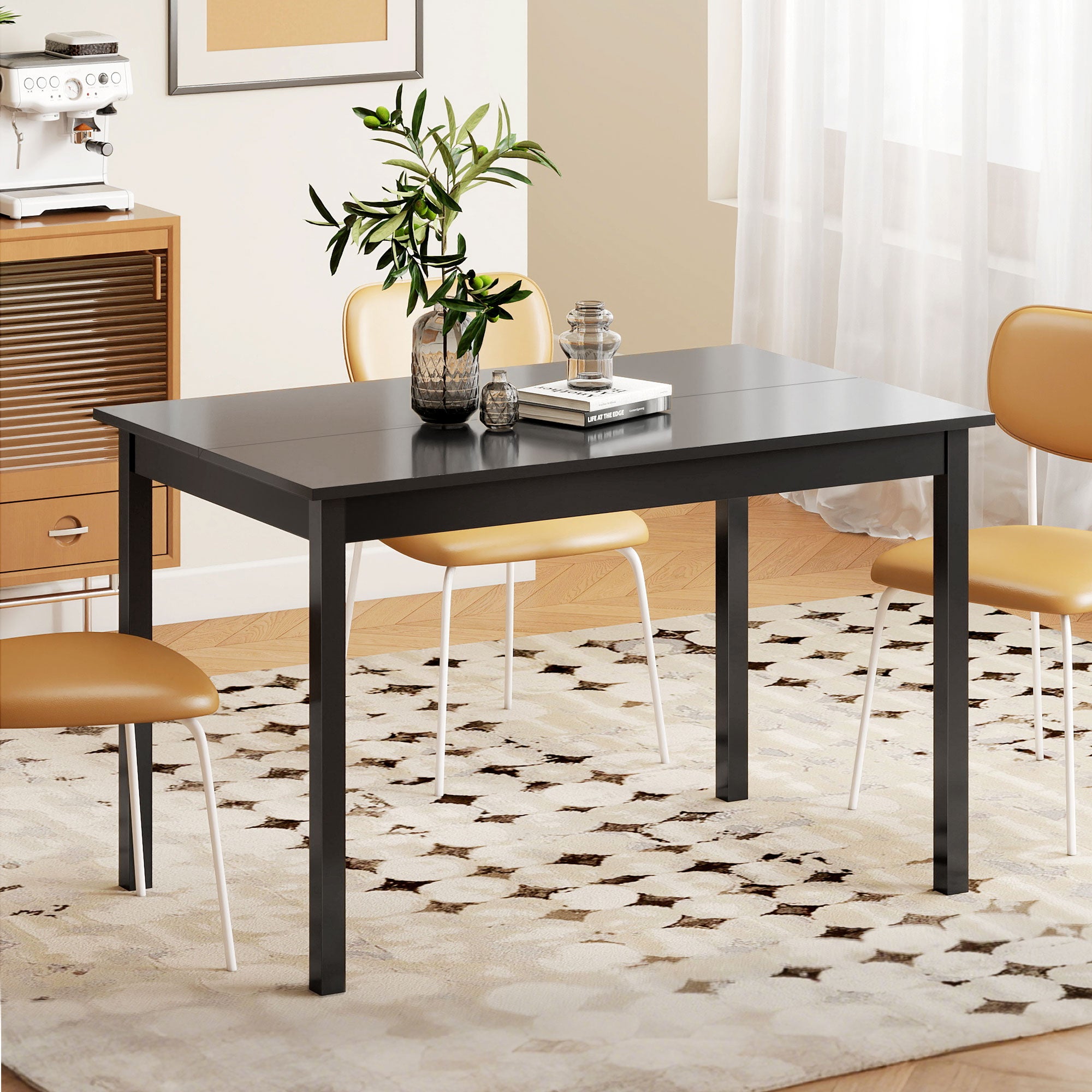 47" x 30" Dining Table, Farmhouse Dining Room Table with Pine Wood Frame, Space Saving Kitchen Table, Black