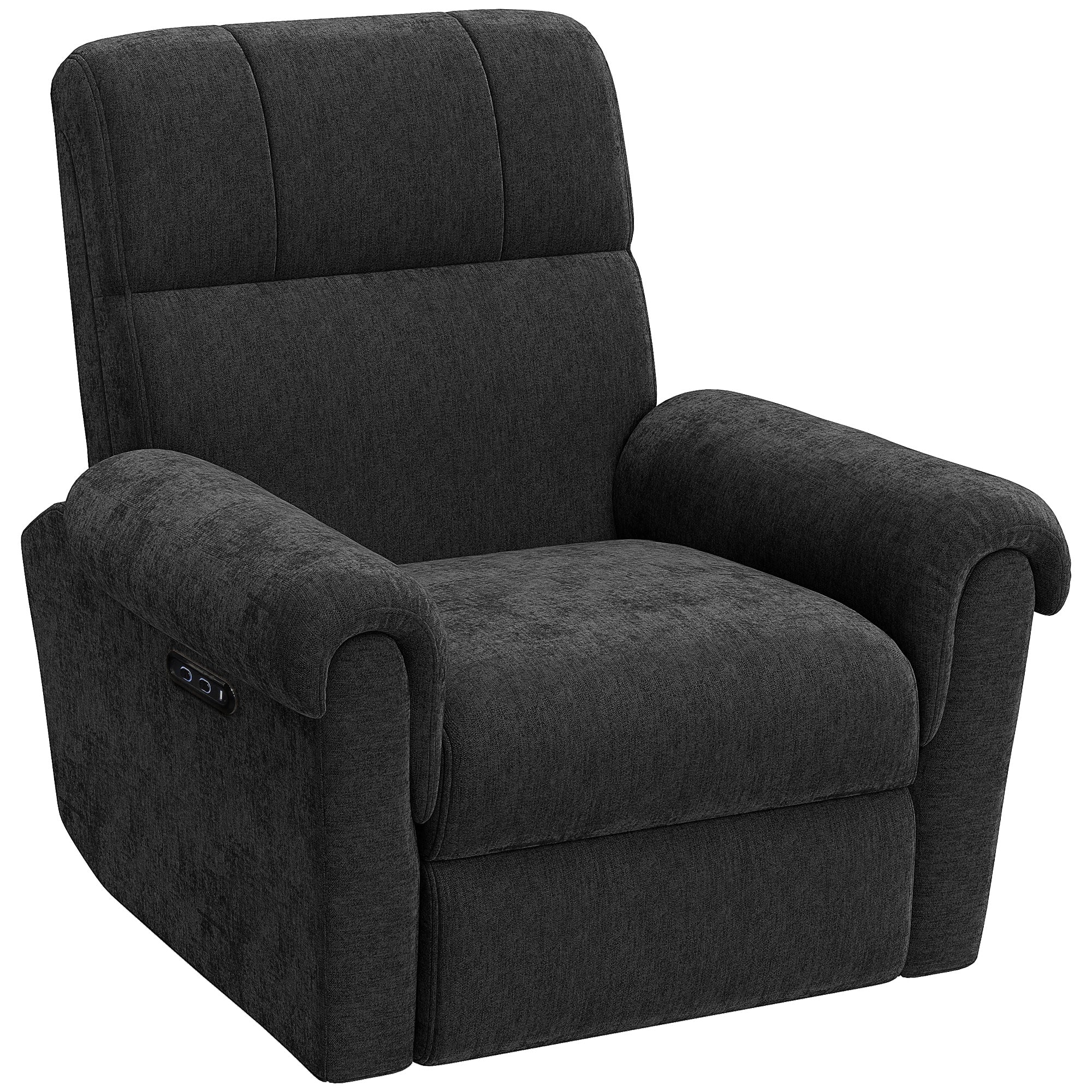 Power Recliner Chair, Fabric Upholstered Recliner Chair with USB Ports, Swivel and Rocking Function, Footrest, Black