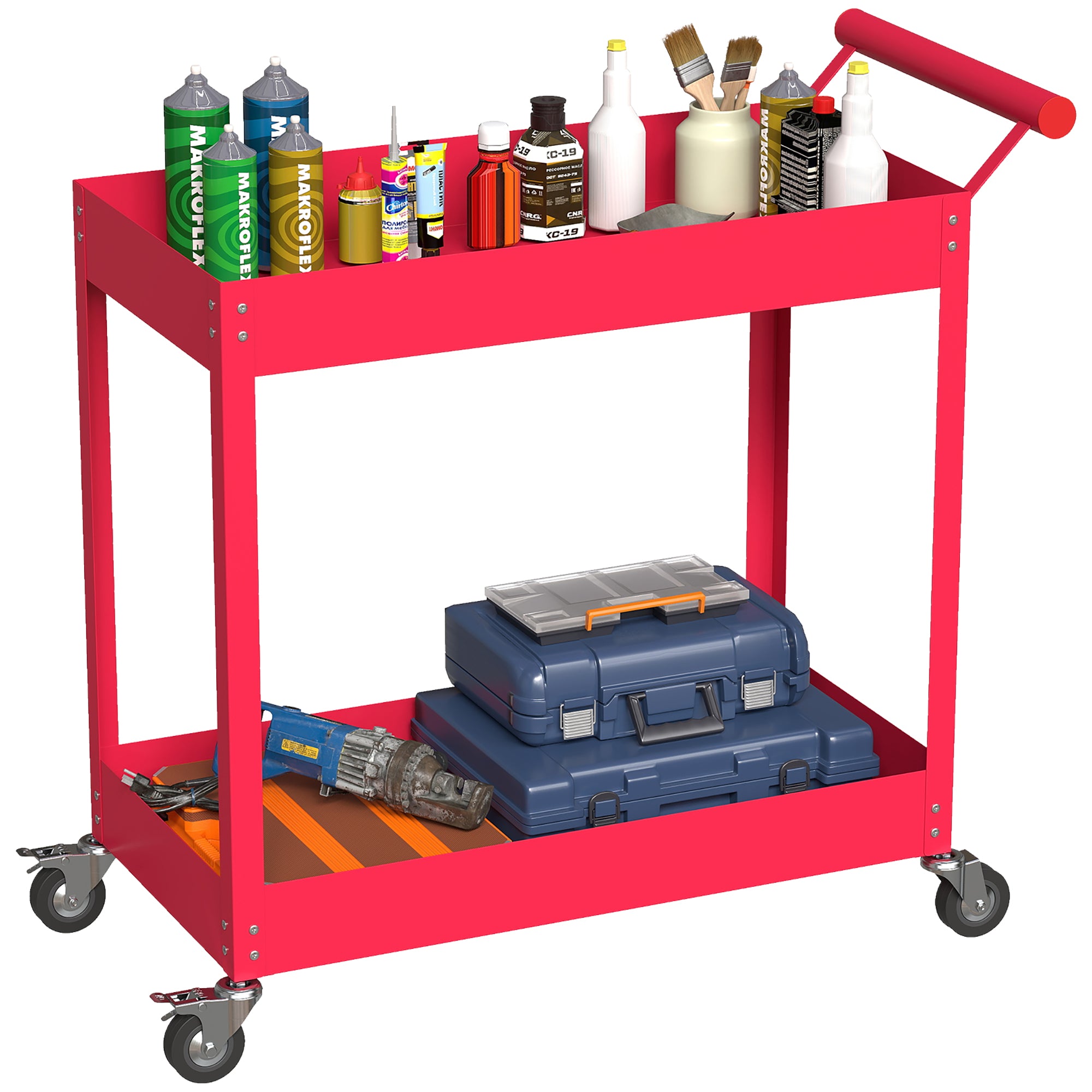 Rolling Tool Cart, 2 Tier Mobile Service Utility Cart with Wheels, Red