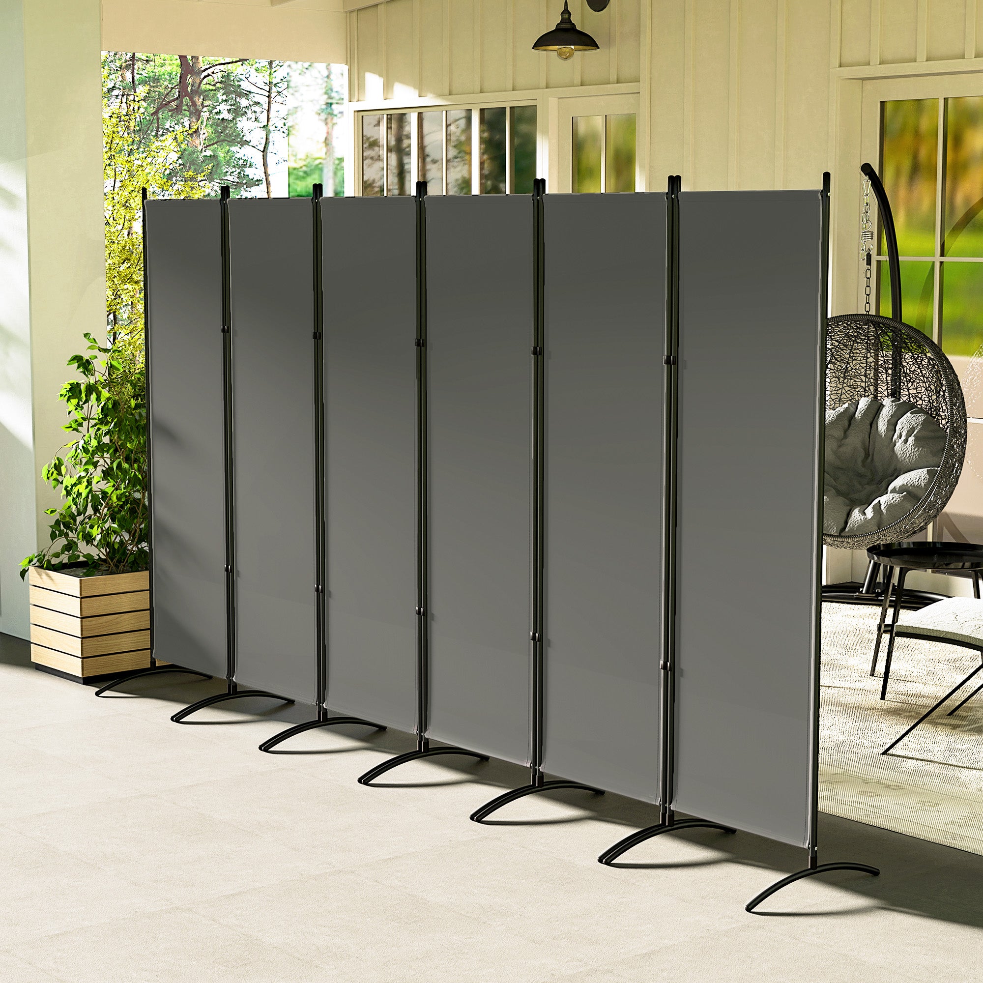 6 Panel Folding Room Divider, UV30+ Privacy Screen, Indoor Outdoor Privacy Panel with Stable Base, Dark Grey
