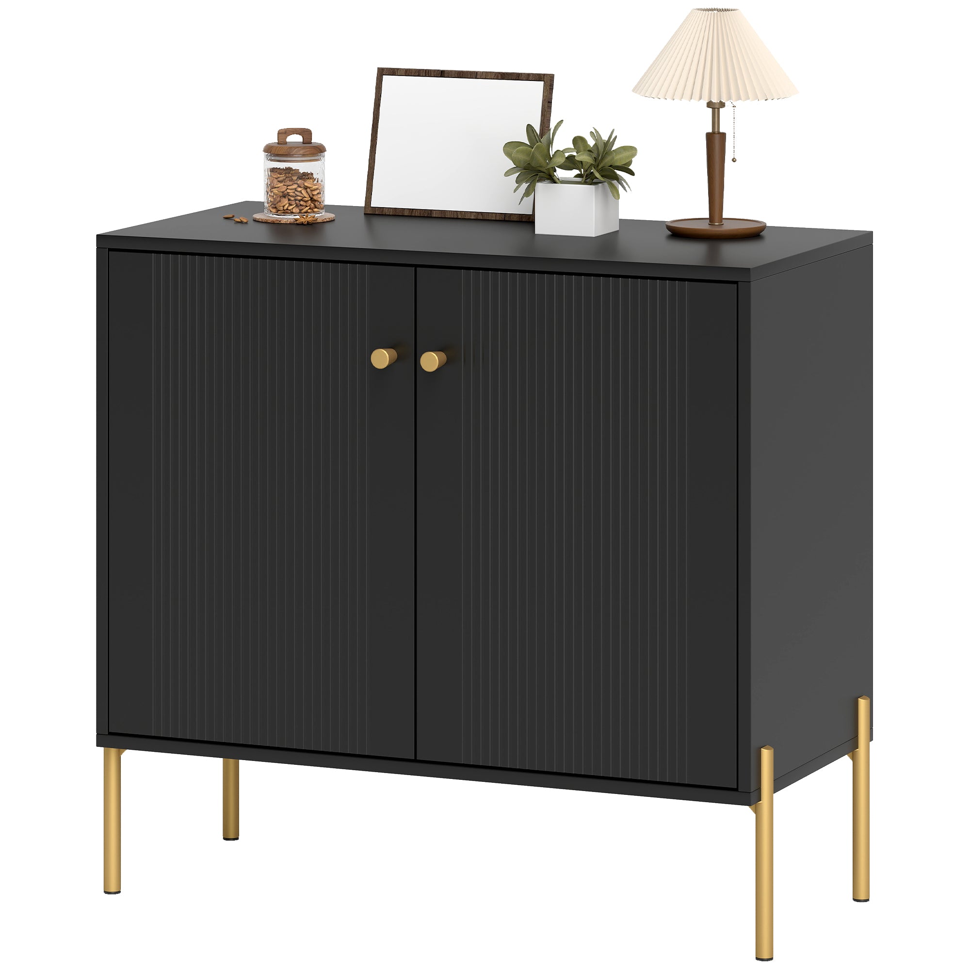 Sideboard, Modern Buffet Cabinet, Coffee Bar Cabinet with Fluted Doors and Adjustable Shelf, Black