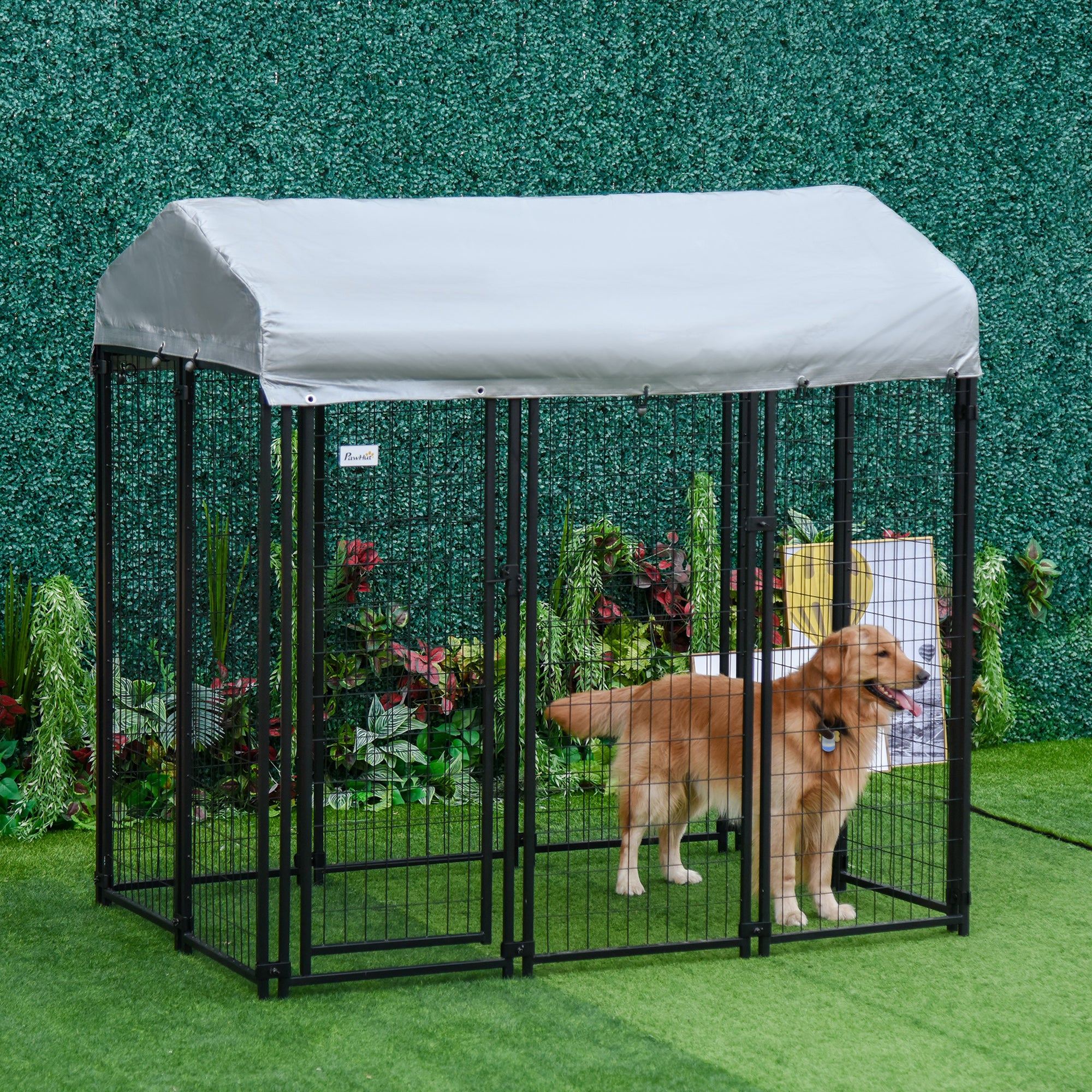 Outdoor Dog Kennel with Waterproof UV-Resistant Cover, 6 x 4 x 6 ft