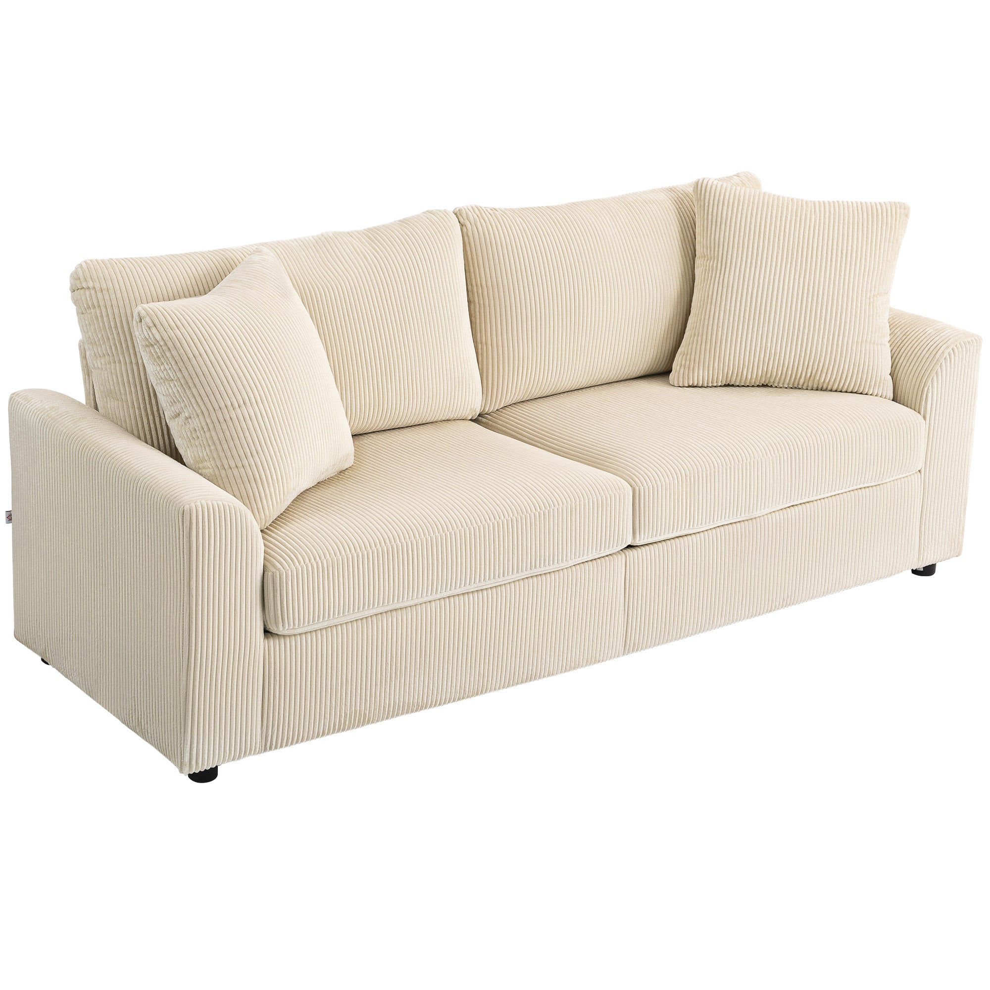 3 Seater Sofa, 83.5" Modern Upholstered Couch with Pocket Spring and 2 Scatter Cushions for Living Room, Cream White
