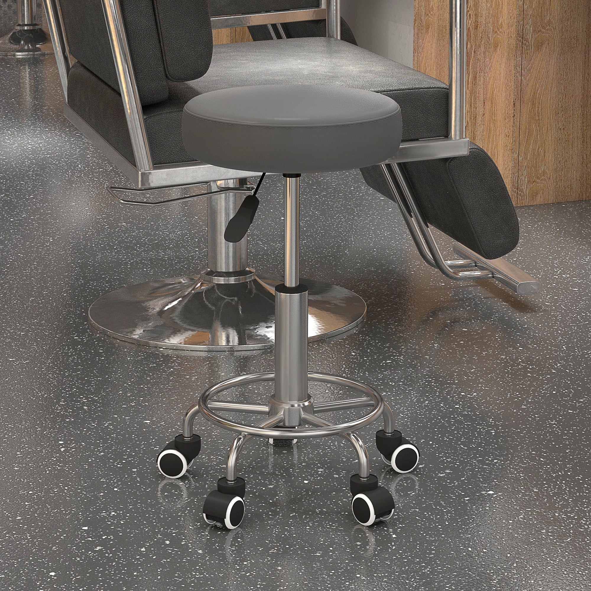 Salon Stool with Adjustable Height, PU Leather Barber Rolling Massage Tattoo Chair for Bar Beauty SPA, Grey