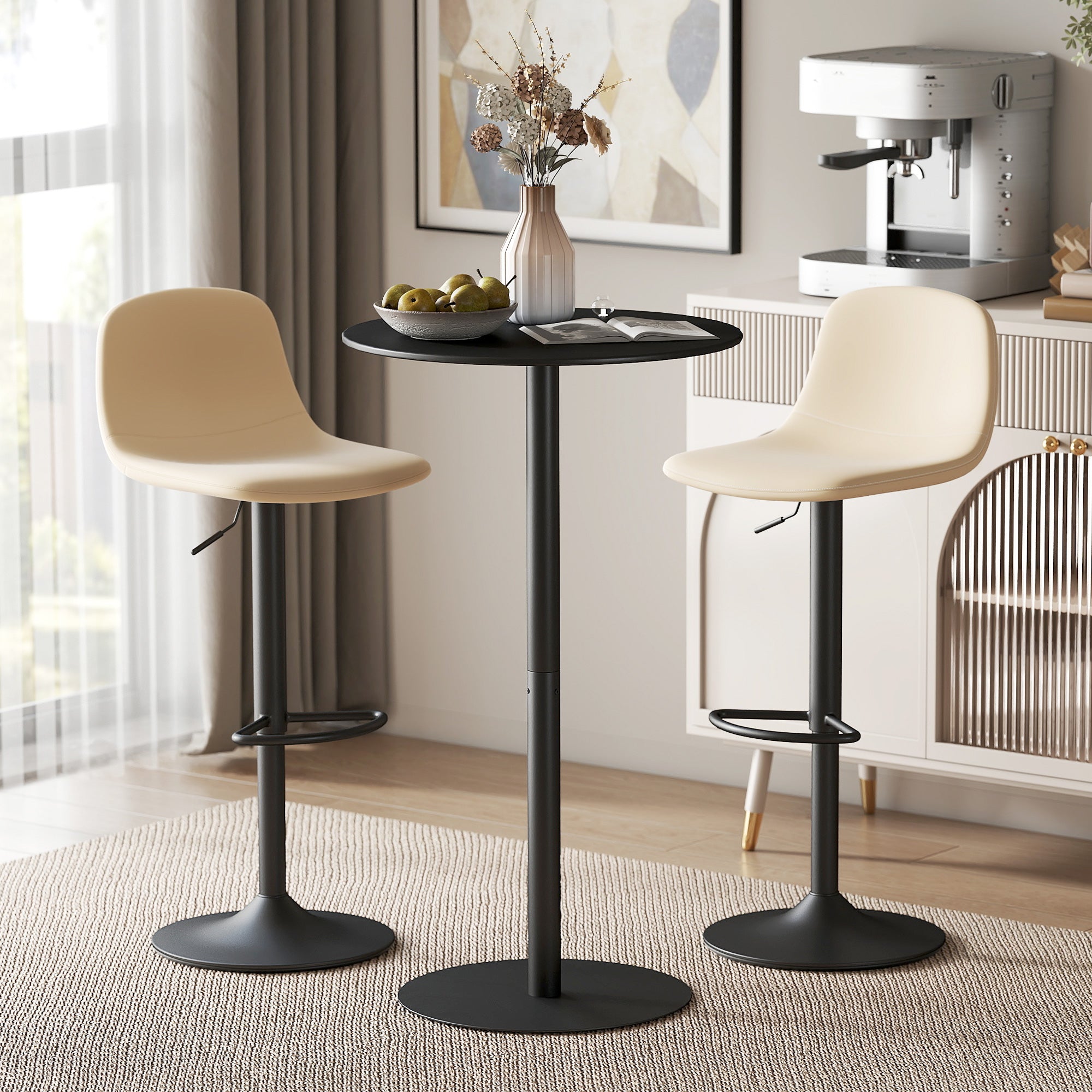 Round Bar Table for 2, Modern Pub Table with Steel Frame, Easy Assembly for Small Space Home Bar Cocktail Bistro, Black