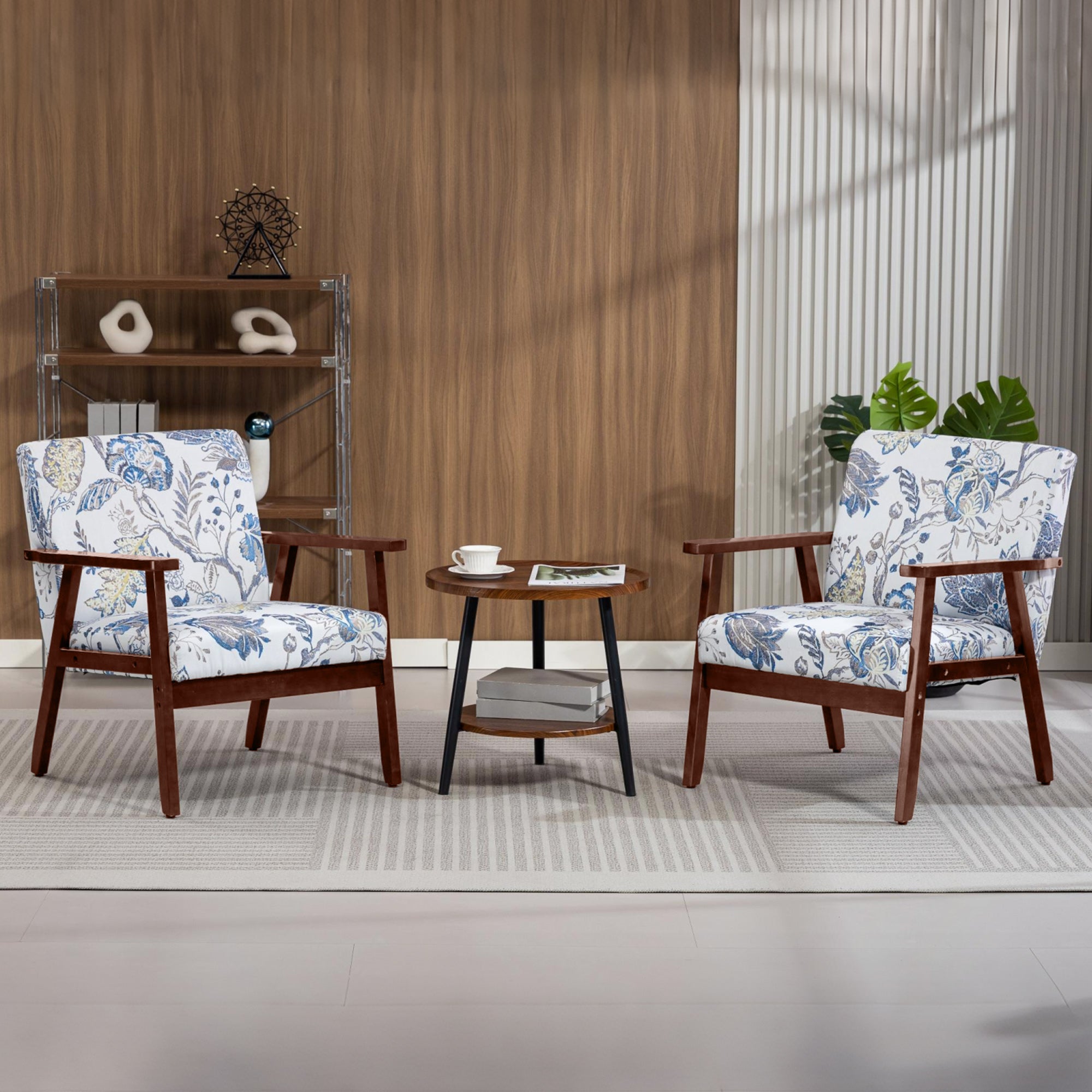 2 PCS Modern Accent Chairs with Cushioned Seat, Upholstered Linen-Feel Armchair for Bedroom, Living Room, Multicolored