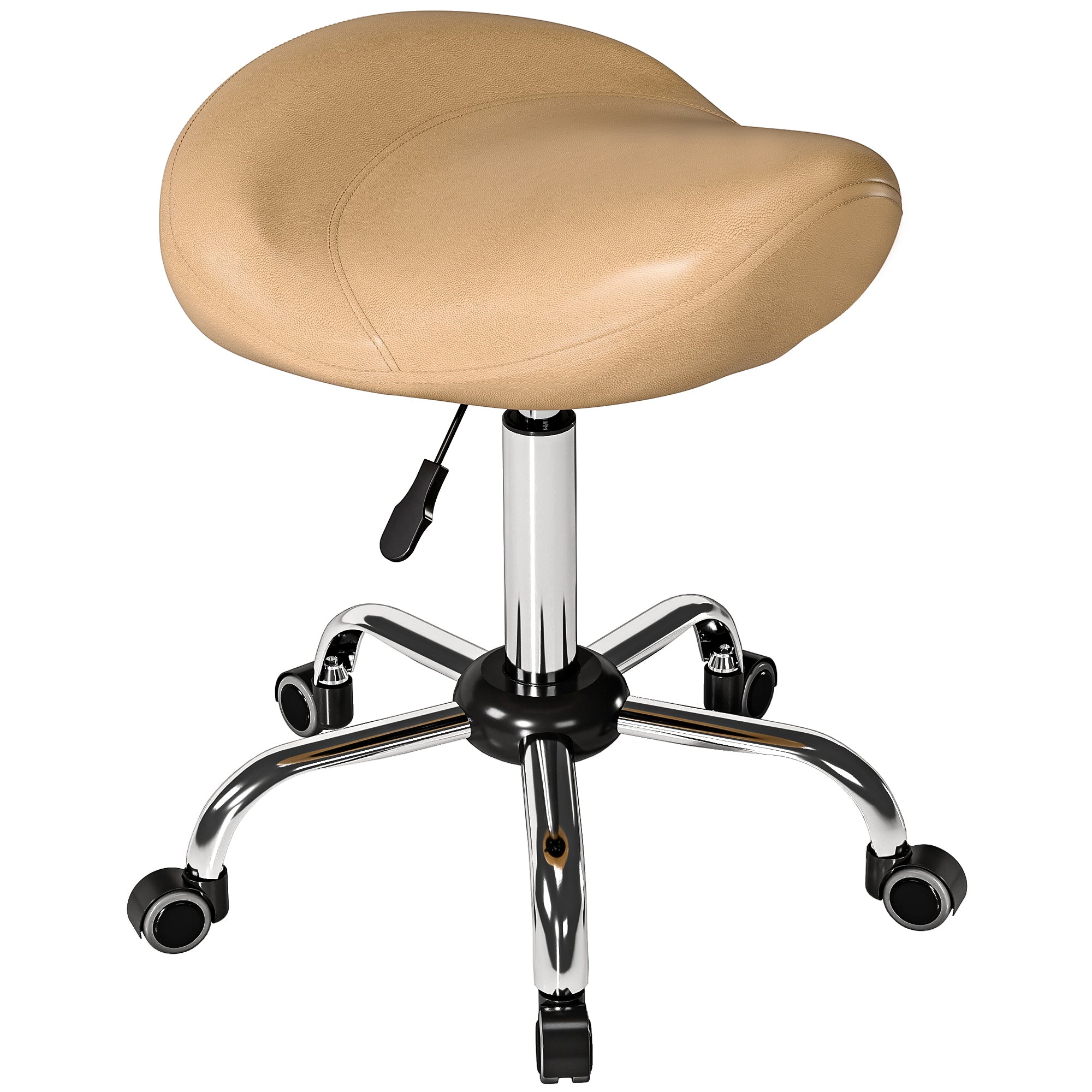 Saddle Stool, Height Adjustable Rolling Salon Chair with PU Leather for Massage, Spa, Clinic, Beauty and Tattoo, Brown