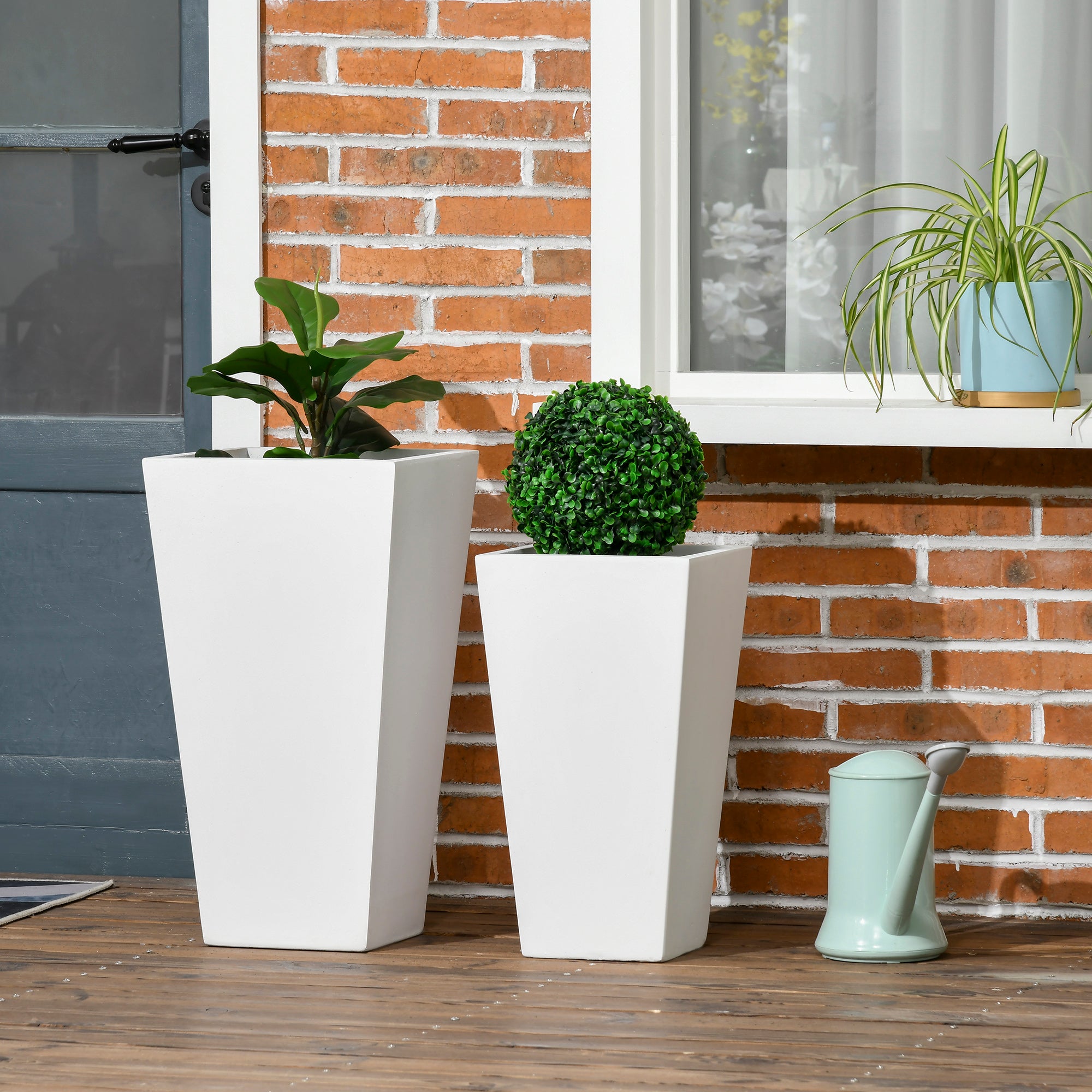 Set of 2 Tall Planters with Drainage Holes, 22" / 18" Outdoor Flower Pots for Patio, Yard, Garden, White