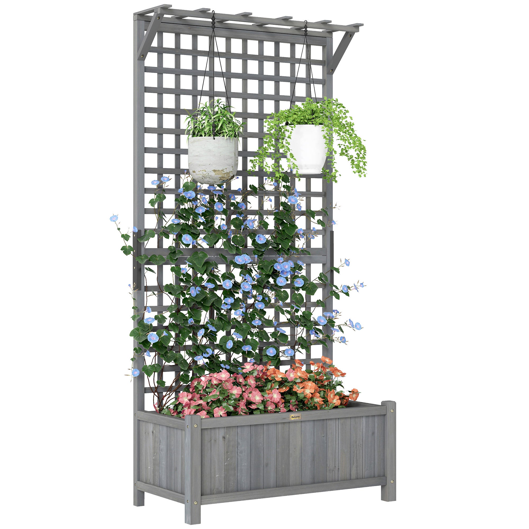 Wood Planter with Trellis for Vine Climbing, Raised Garden Bed, Privacy Screen for Backyard, Patio, Deck, Dark Grey