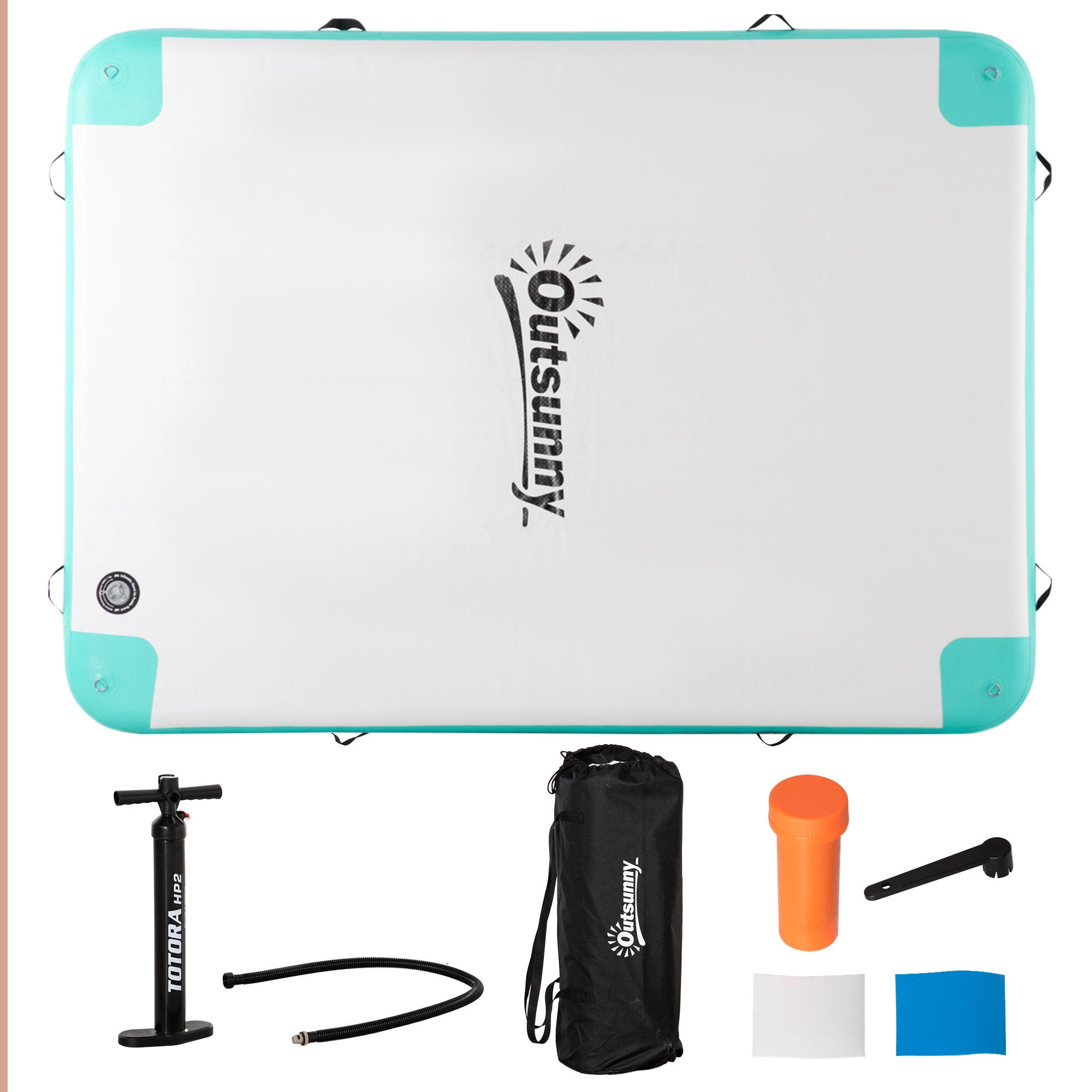 8' x 6' Water Floating Dock, Rafting Inflatable Island with Air Pump and Backpack for Pool, Beach, Ocean, Blue & Green