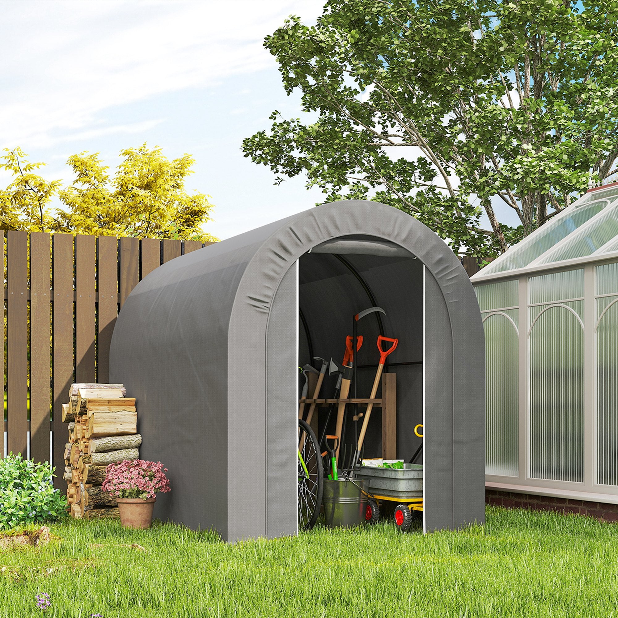 5' x 8' Outdoor Storage Shed, Heavy Duty Galvanized Steel Portable Shed for Bike, Motorcycle, Garden Tools, Light Grey