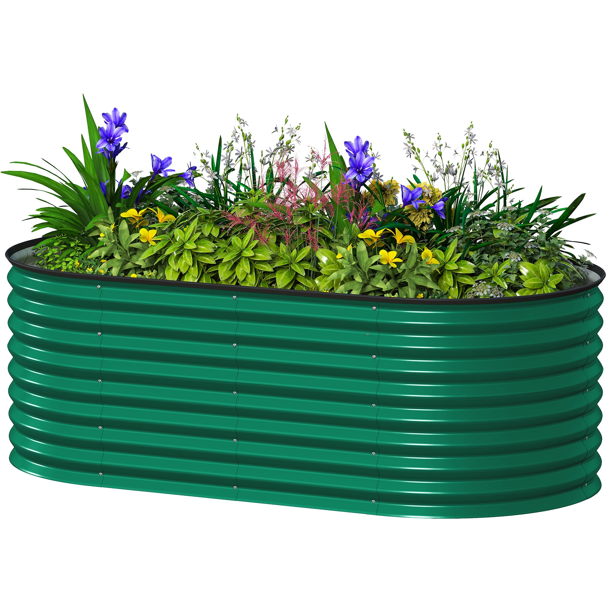 5 x 2.5 x 2 ft Galvanized Raised Garden Bed, Easy DIY Oval Planter Box with Safety Edging and Gloves, Dark Green