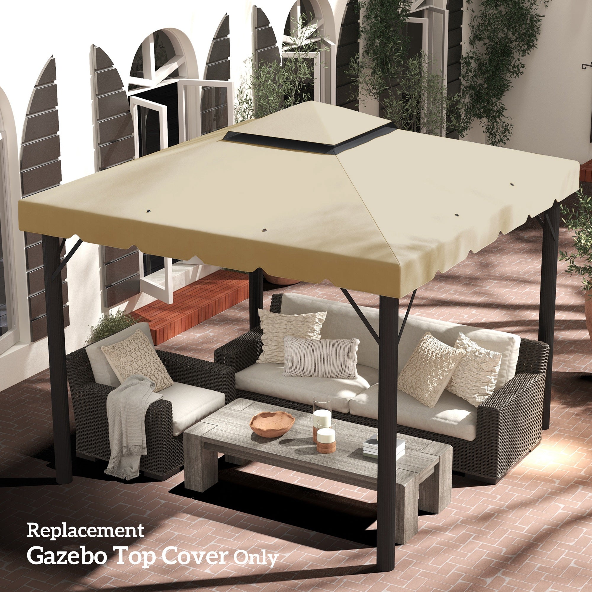 10' x 10' Gazebo Replacement Canopy, Gazebo Top Cover with Double Vented Roof for Garden Patio Outdoor TOP ONLY, Beige