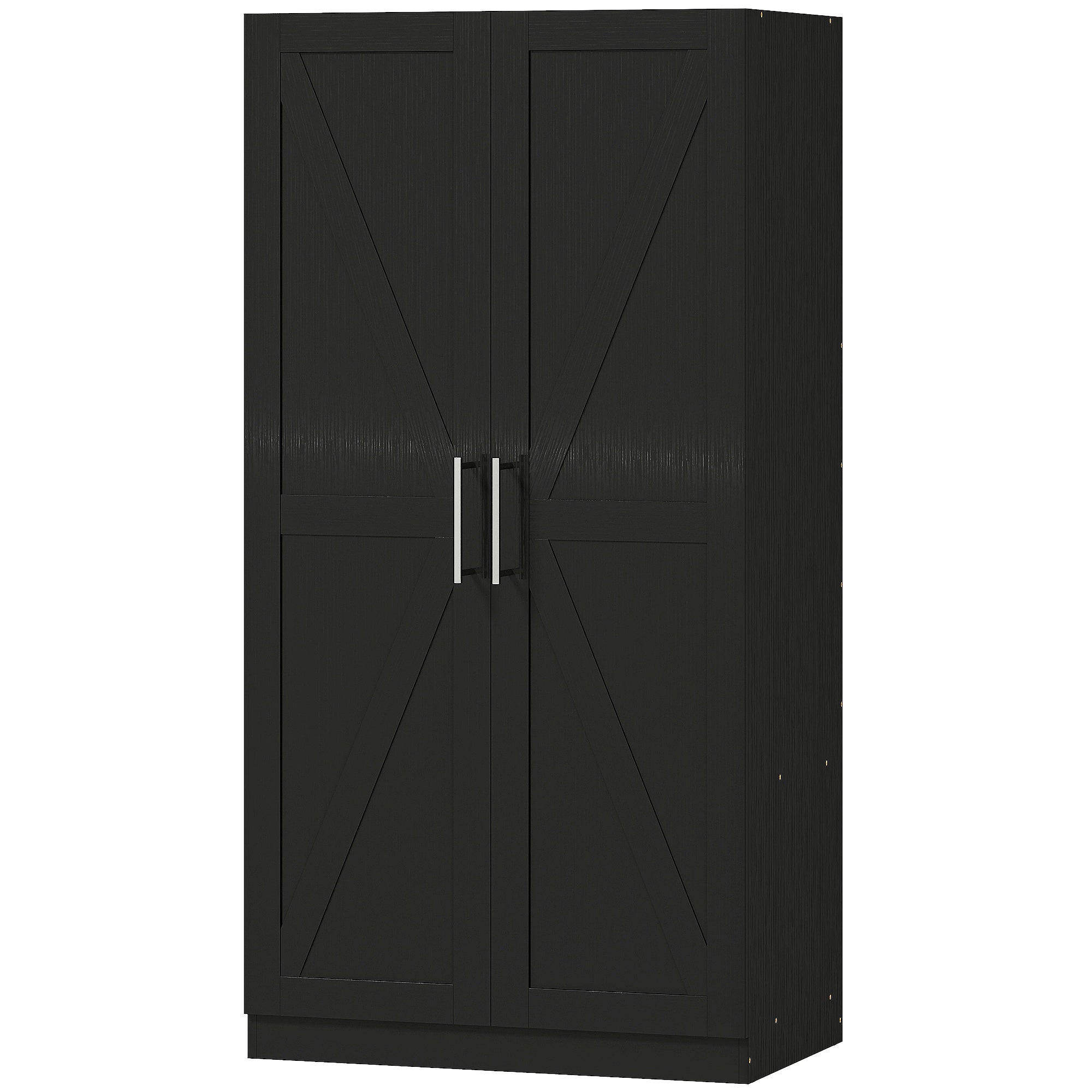 Wardrobe Cabinet with 2 Barn Doors and Hanging Rod, Farmhouse Armoire Wardrobe Closet for Bedroom, Black Wood Effect