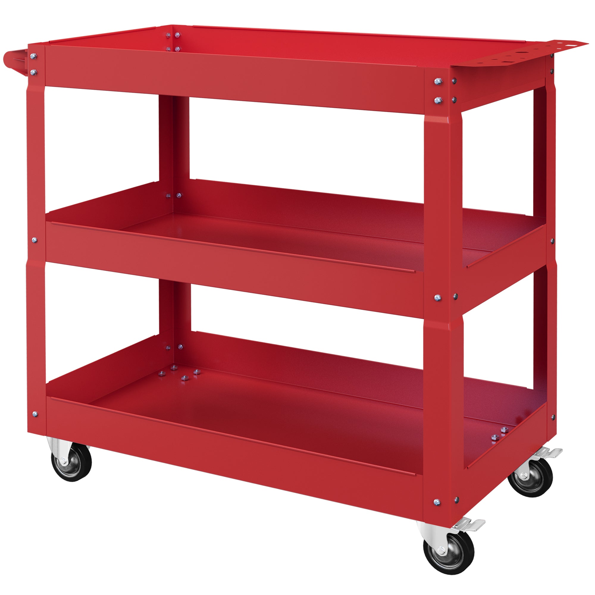 3 Tier Rolling Tool Cart with Wheels, 330 LBS Capacity Heavy Duty Utility Cart, Mobile Service Cart for Garage, Red