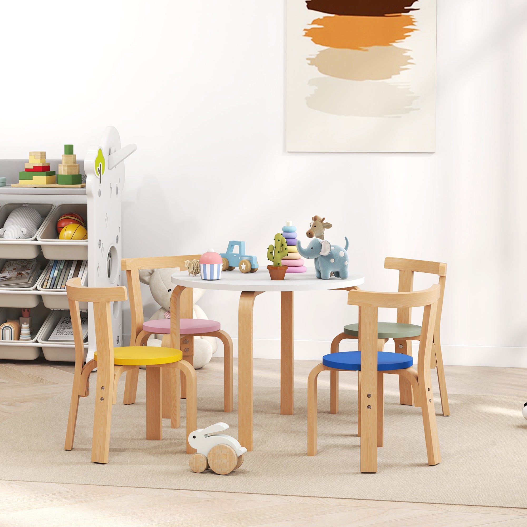 Qaba Wooden Kids Table and Chairs Set, Toddler Table and Chairs Set for 3-8 Years, Multi-Coloured