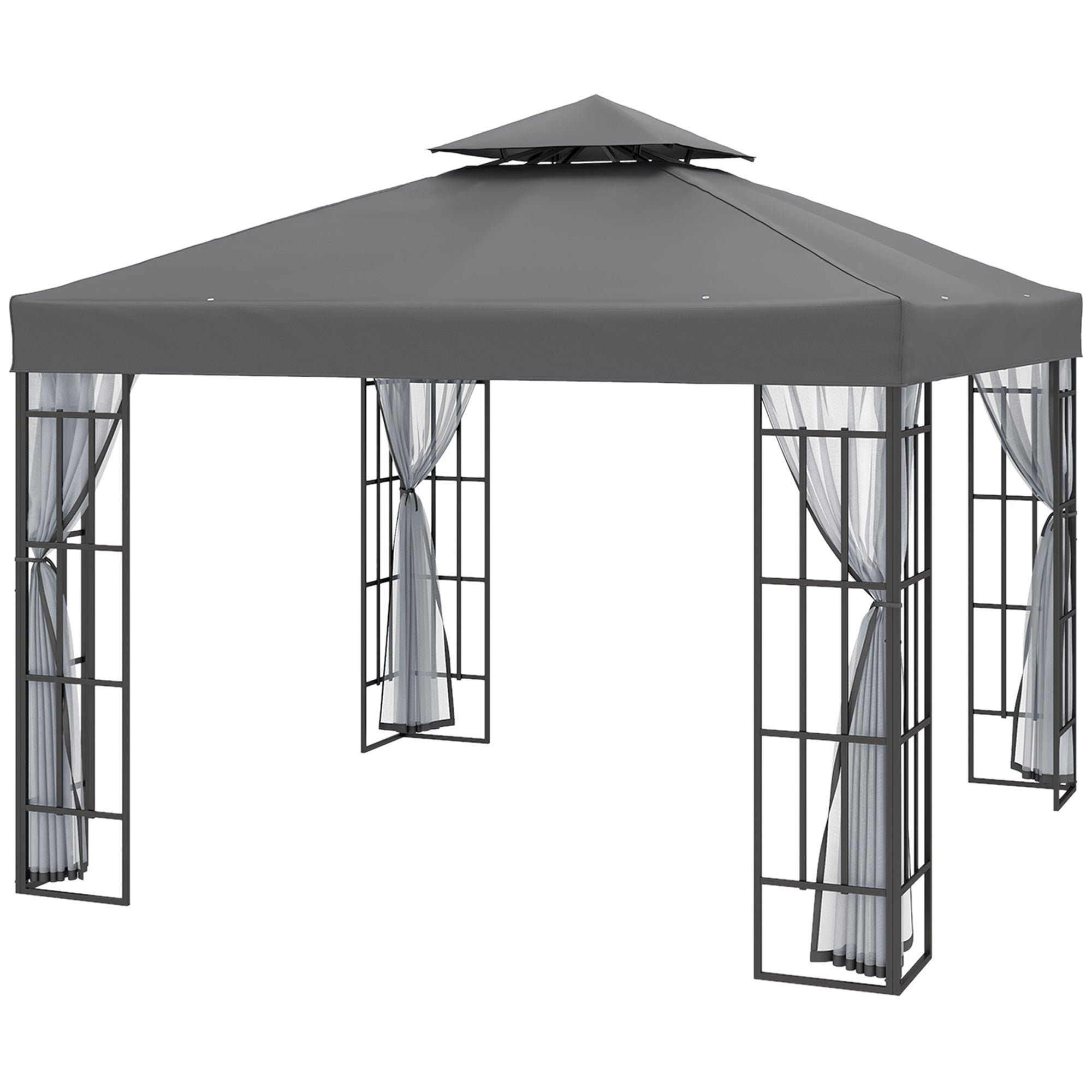10'x10' Garden Gazebo Patio Canopy Portable Party Event Backyard w/ Mosquito Netting Grey