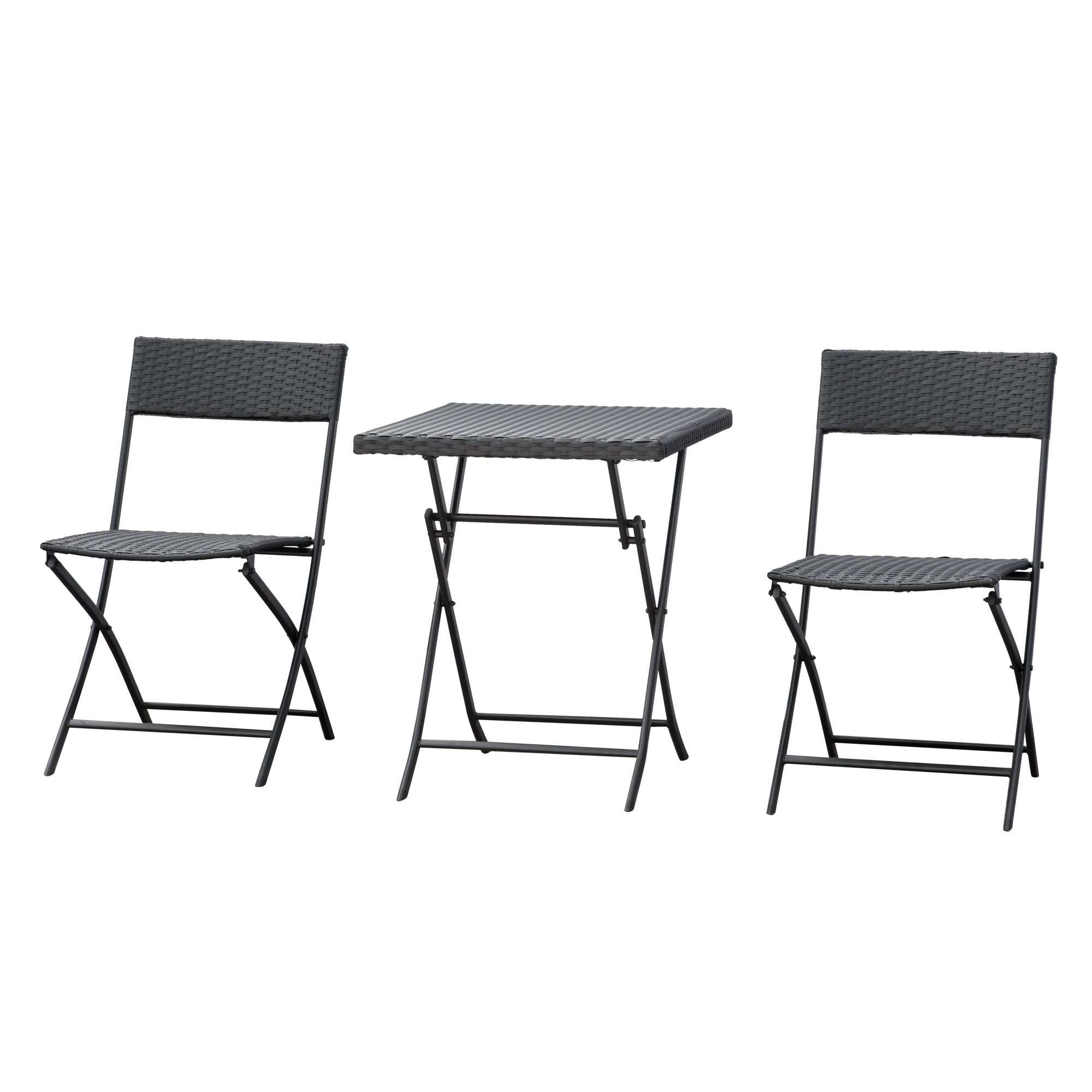 3-Piece Outdoor Folding Rattan Bistro Set, Mixed Brown