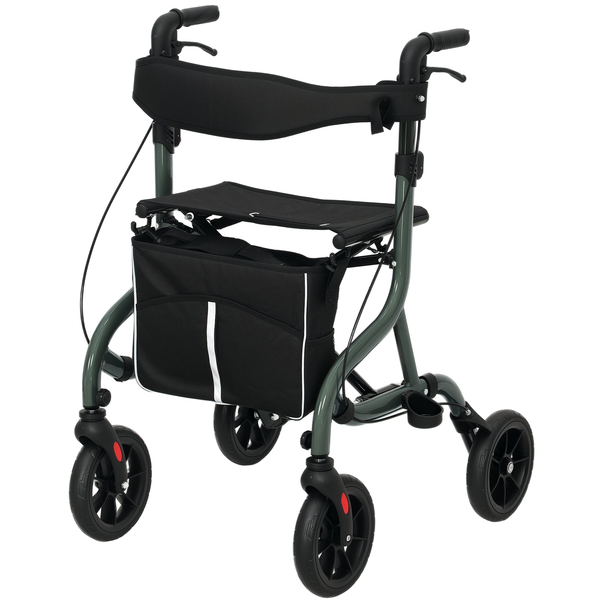 Foldable Rollator Walker with Seat for Seniors, Lightweight Rolling Walker with Adjustable Handles, Green