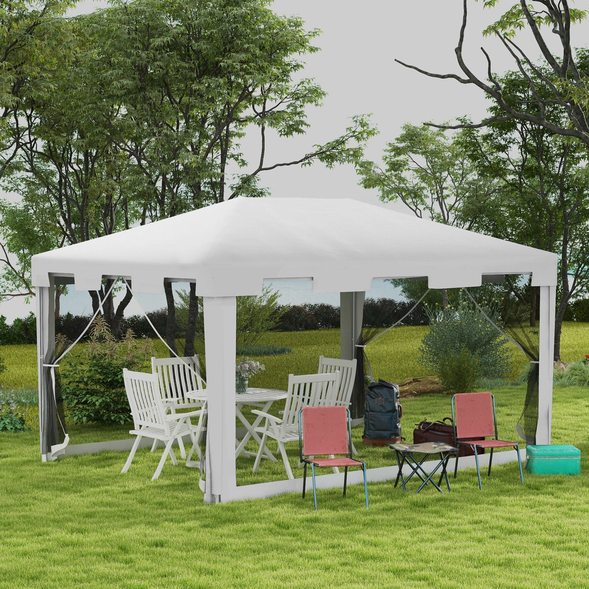 10x13ft Gazebo Party Tent Outdoor Canopy Garden Sun Shade w/Mesh Sidewalls, White