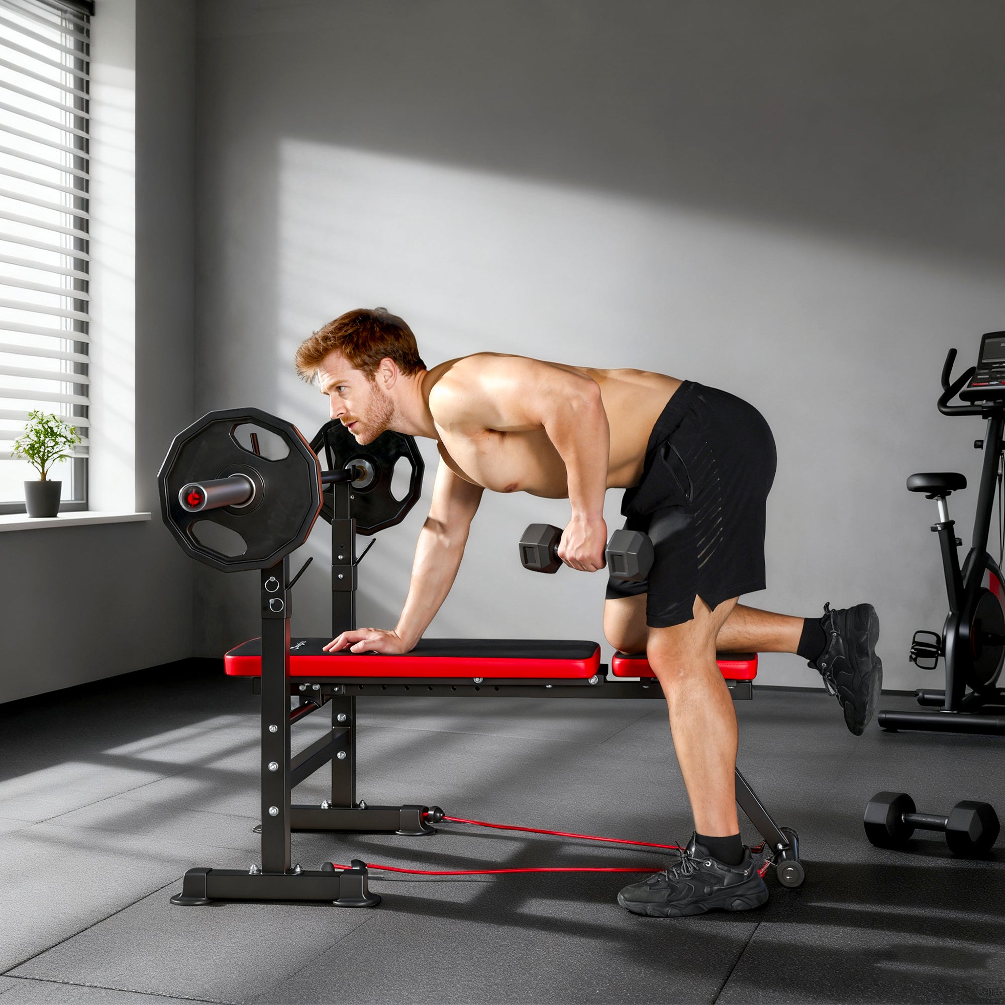 Soozier Adjustable Weight Bench with Squat Rack, Incline Flat Bench Press with Barbell Rack for Home Gym, 660 lbs Capacity