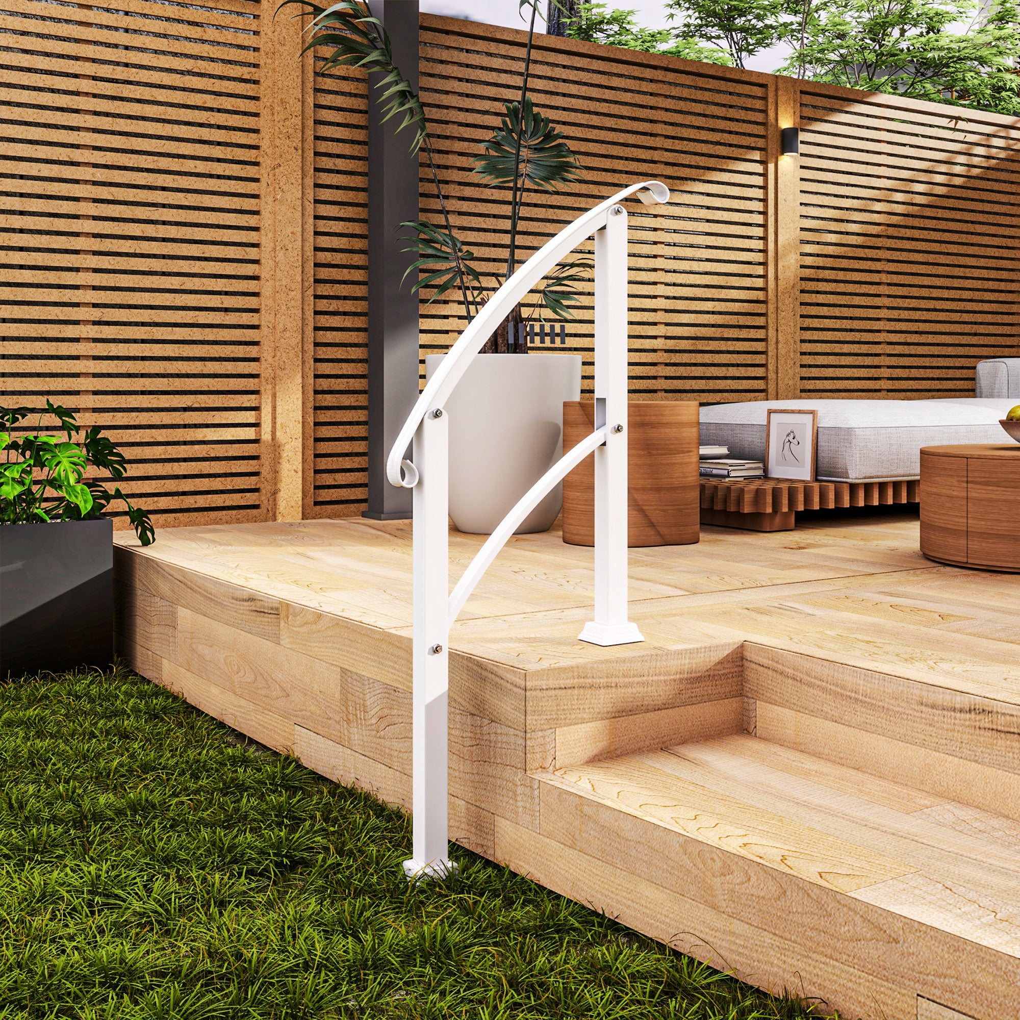 1-3 Step Handrails for Outdoor Steps, Porch Deck Railing, Metal Outdoor Stair Railing with Installation Kit, White