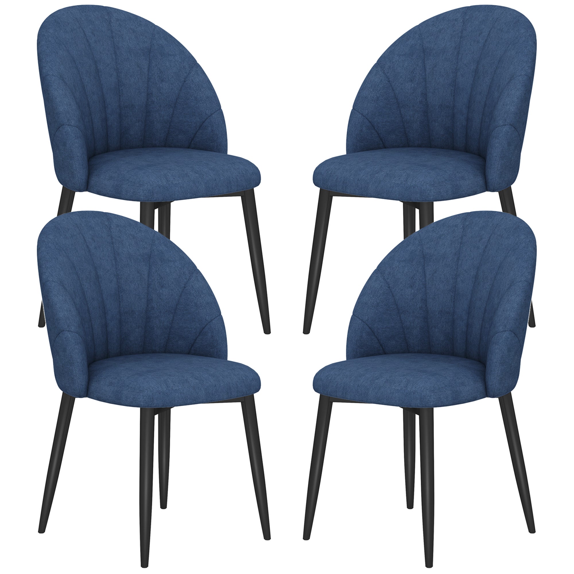 Modern Dining Chairs Set of 4, Upholstered Dining Room Chairs with Metal Legs, Shell Backrest, Padded Seat, Blue
