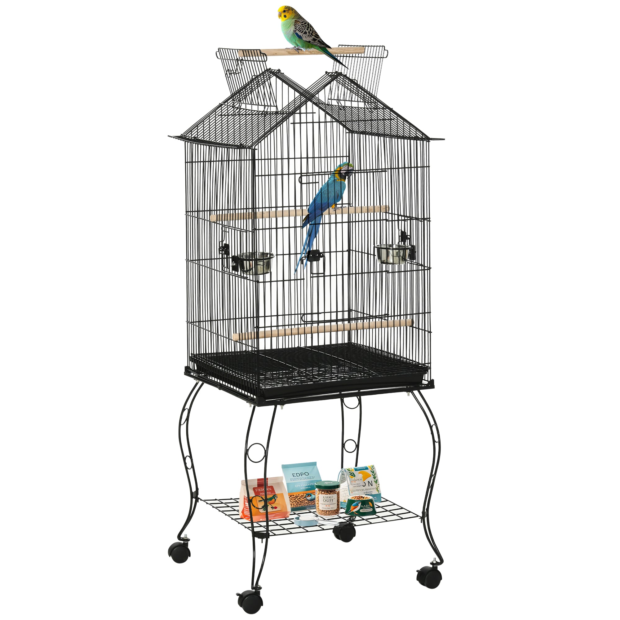 Bird Cage 57 Inch Flight Cage for Cockatiel, Conure with Rolling Stand, Pull Out Tray, Storage Shelf, Open Top