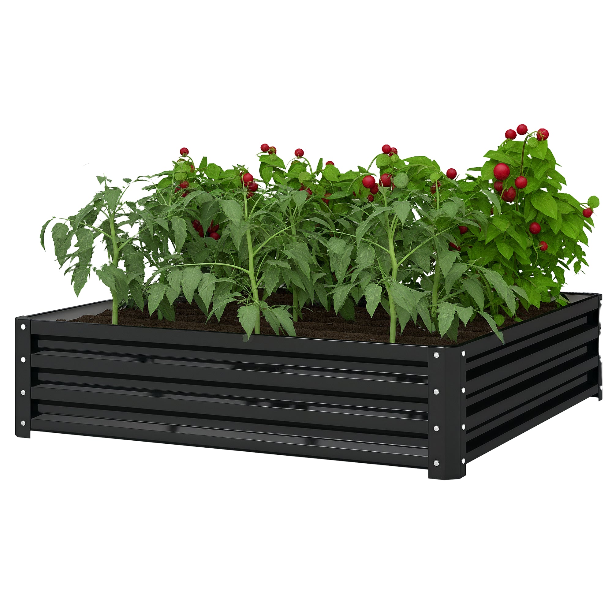 4' x 4' x 1' Raised Garden Bed Galvanized Steel Planter Box for Vegetables, Flowers, Herbs, Grey